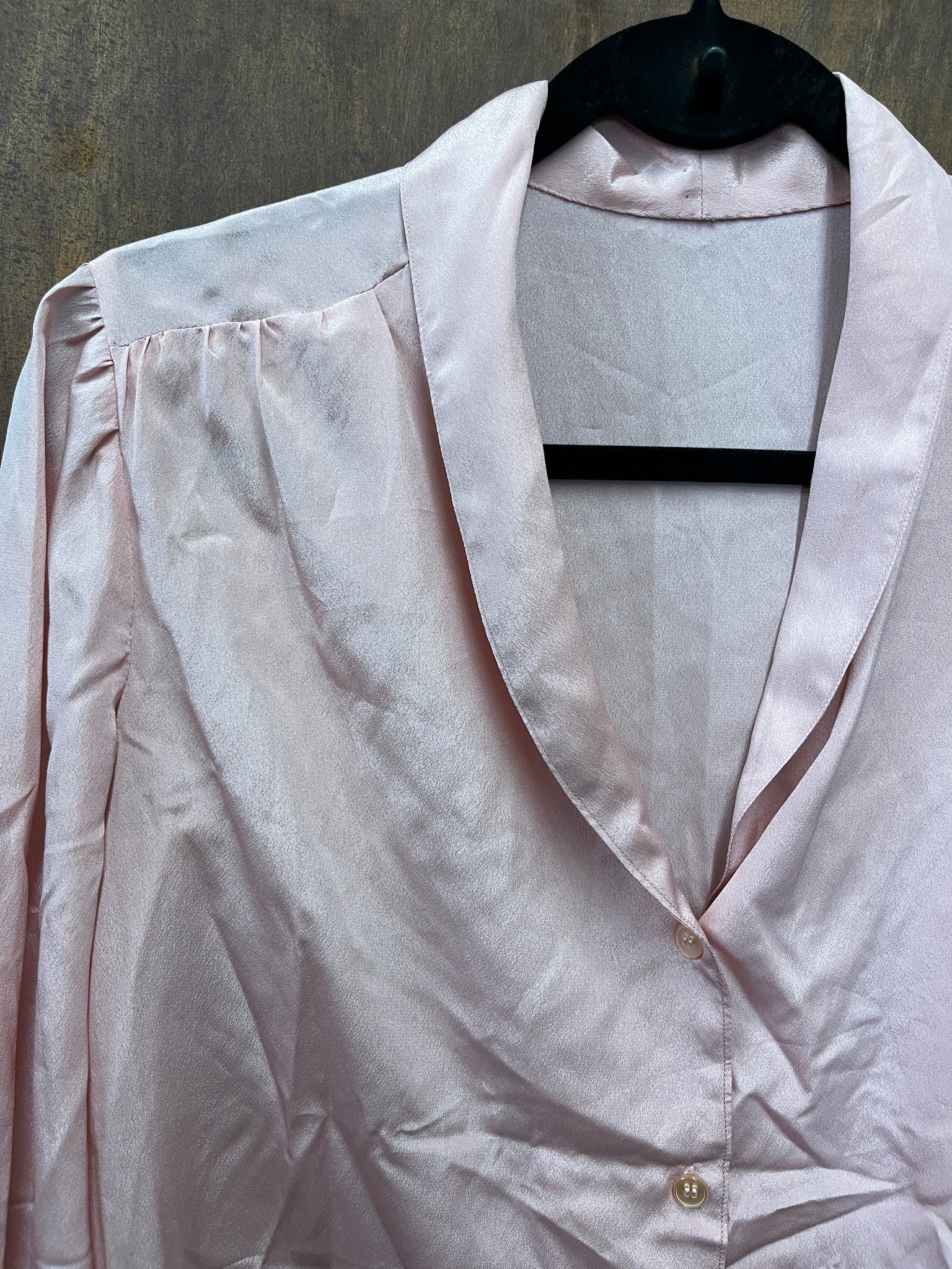 1990s TOP- Pink shawl neck l/s