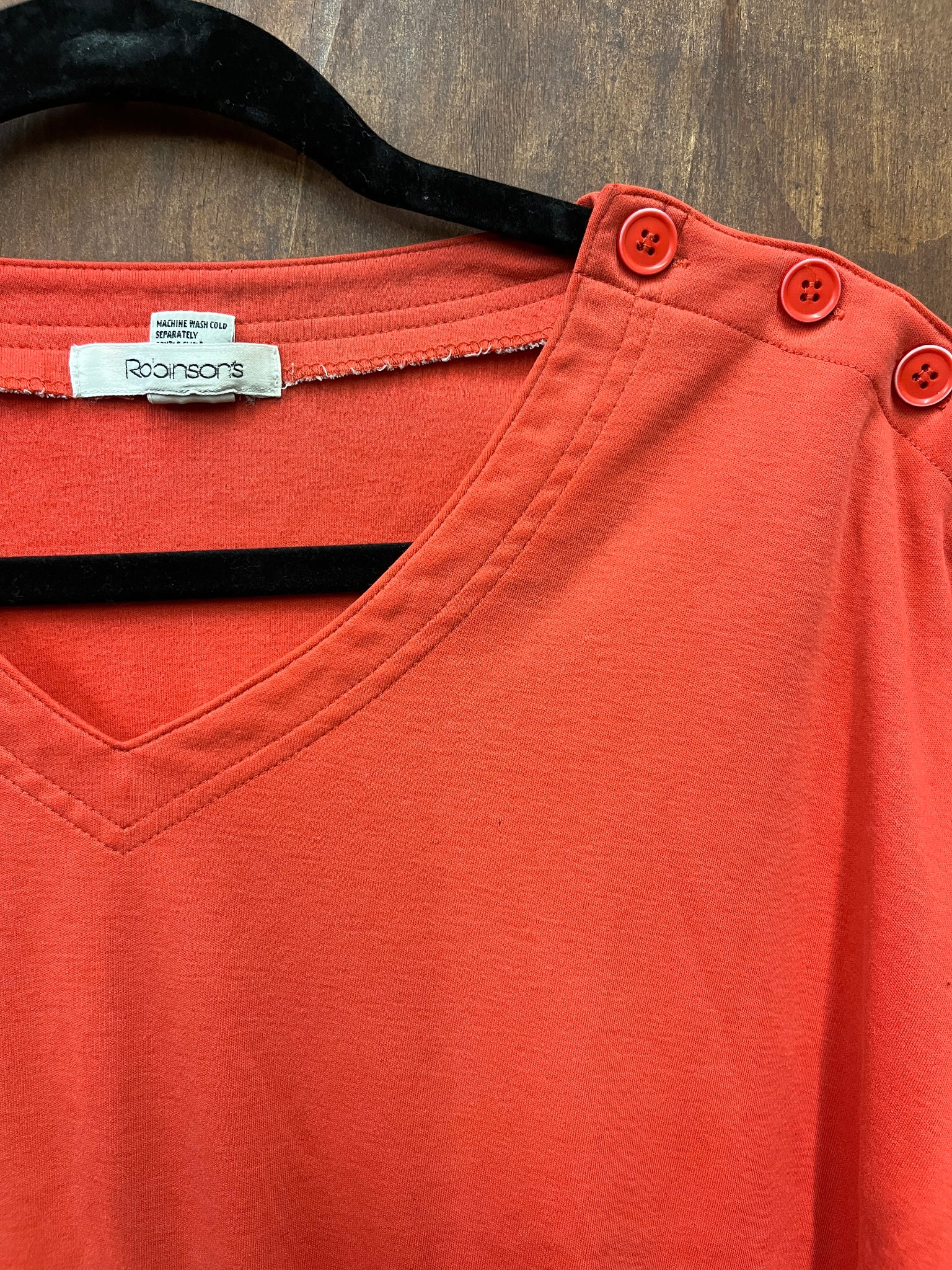 1990s T SHIRT- Robinson's orange w/button shoulder