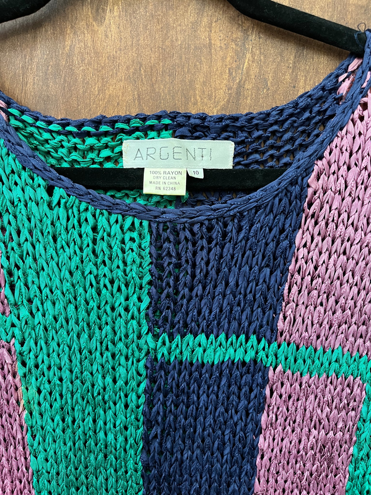 1990s SWEATER- Ribbon knit navy w/ color block