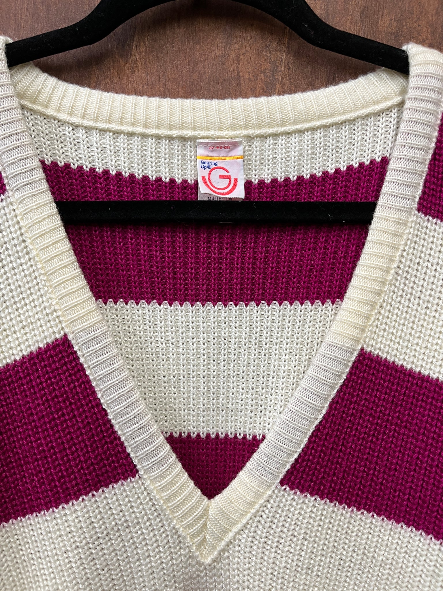1990s SWEATER- Gearing Up wide magenta stripe vest