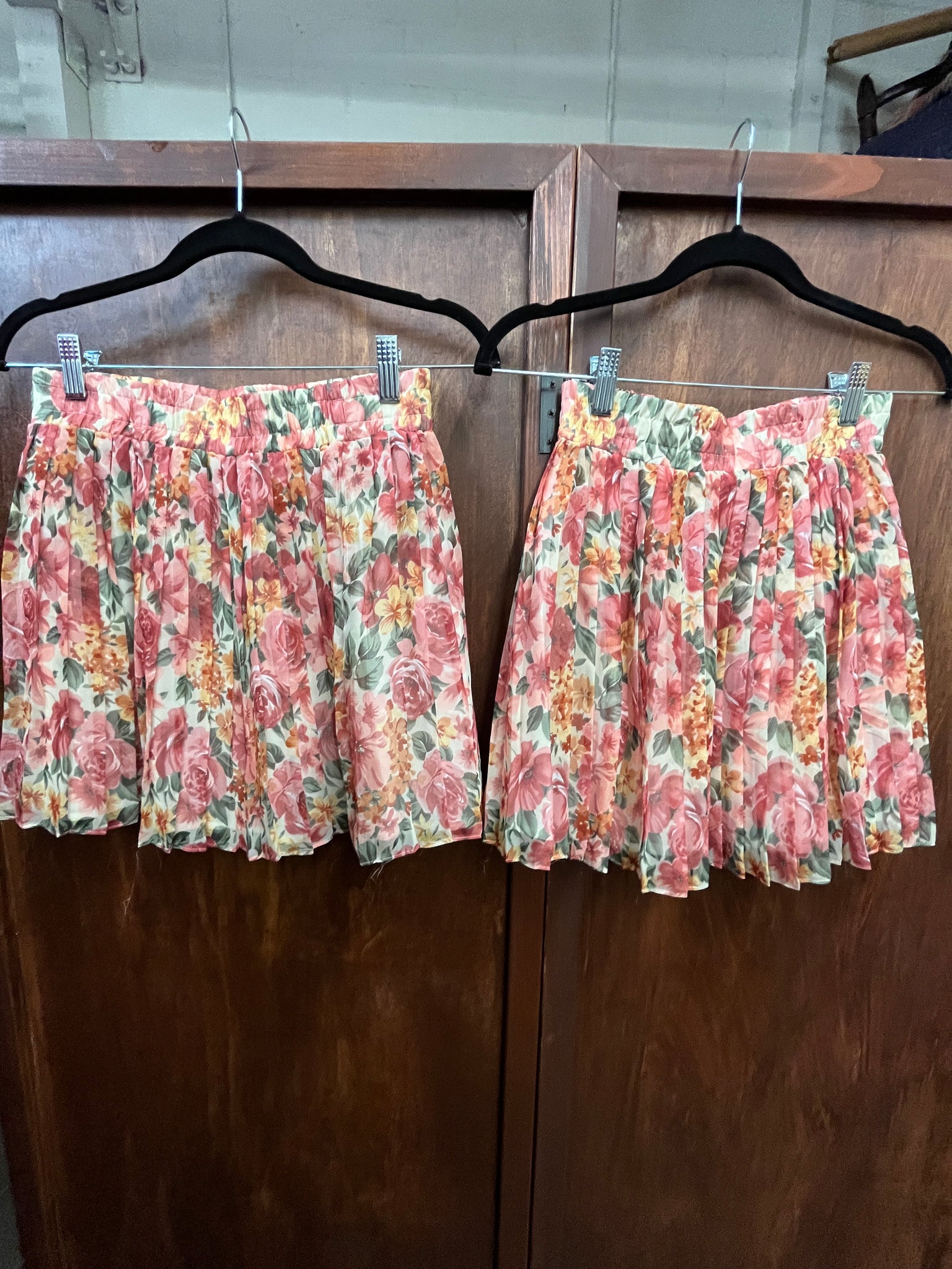 1990s MULTIPLES- SKIRTS- floral print sheer pleated