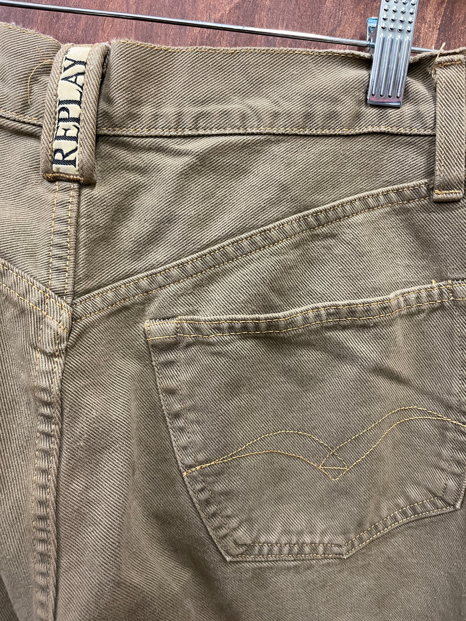 1990s MENS PANTS- Replay olive green denim