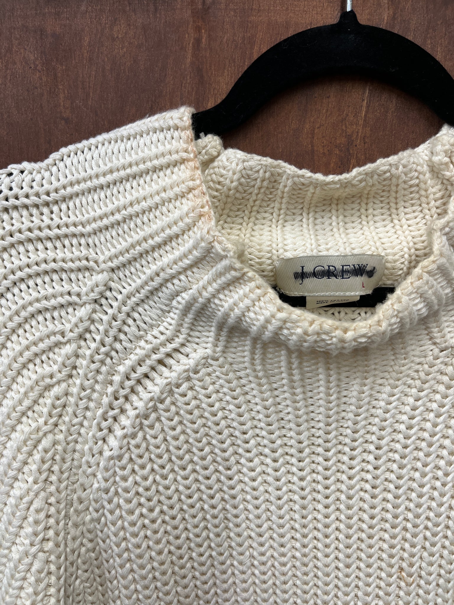 1990s SWEATER- J Crew cream chunky cotton mockneck (as is)