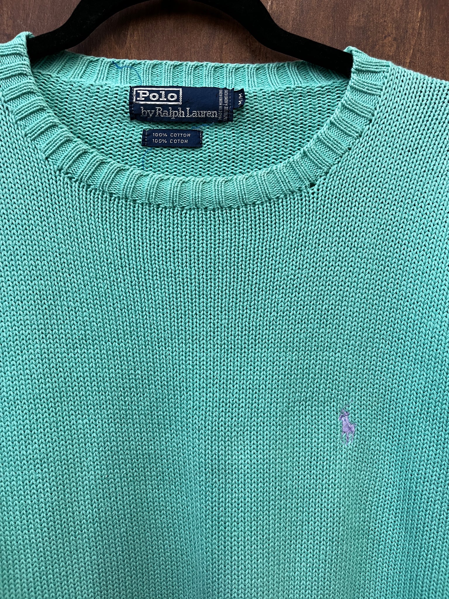 1990s MENS SWEATER- Polo mint green cotton