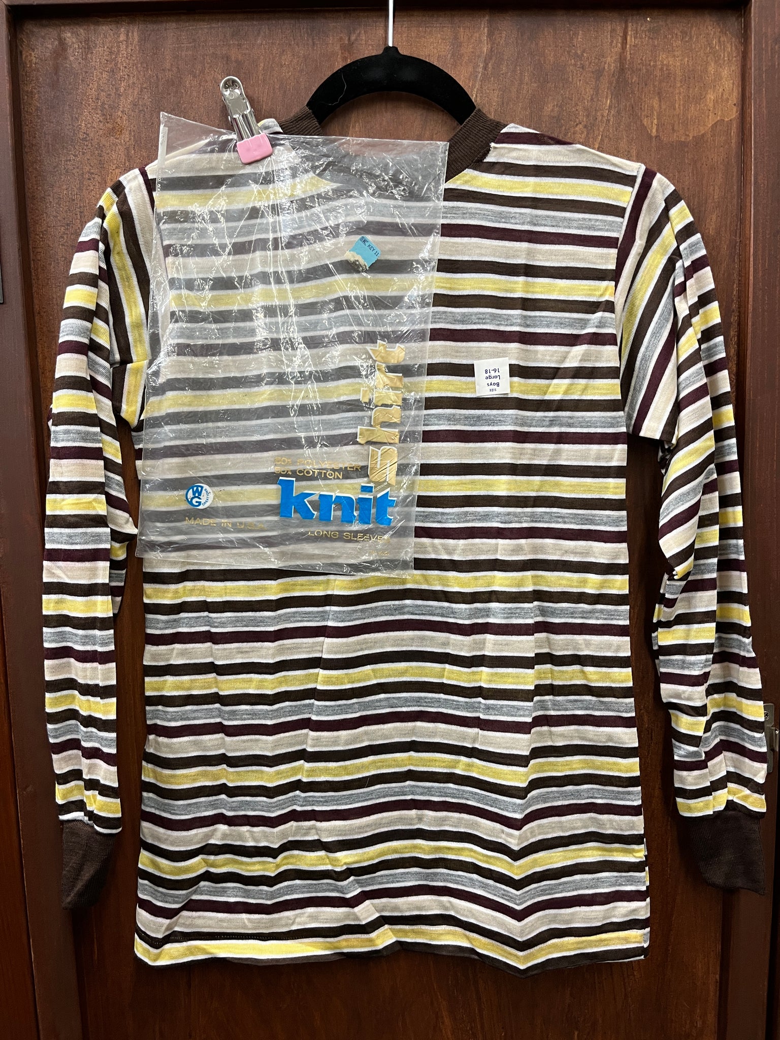 1960s TSHIRT- KIDS- boys long sleeve striped brown/yellow
