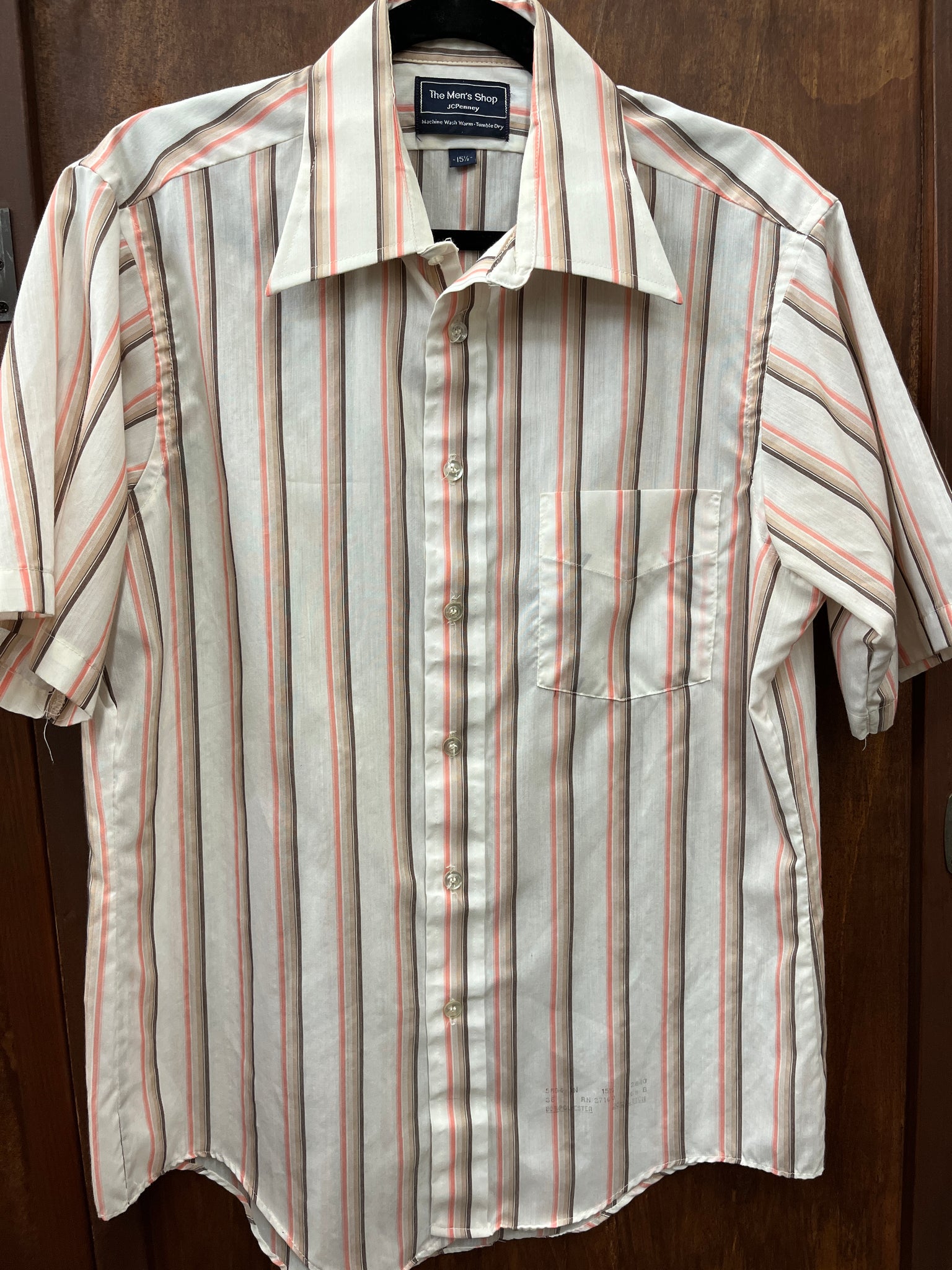 1960s MENS TOP- The Mens Shop JC PENNEY cream striped s/s