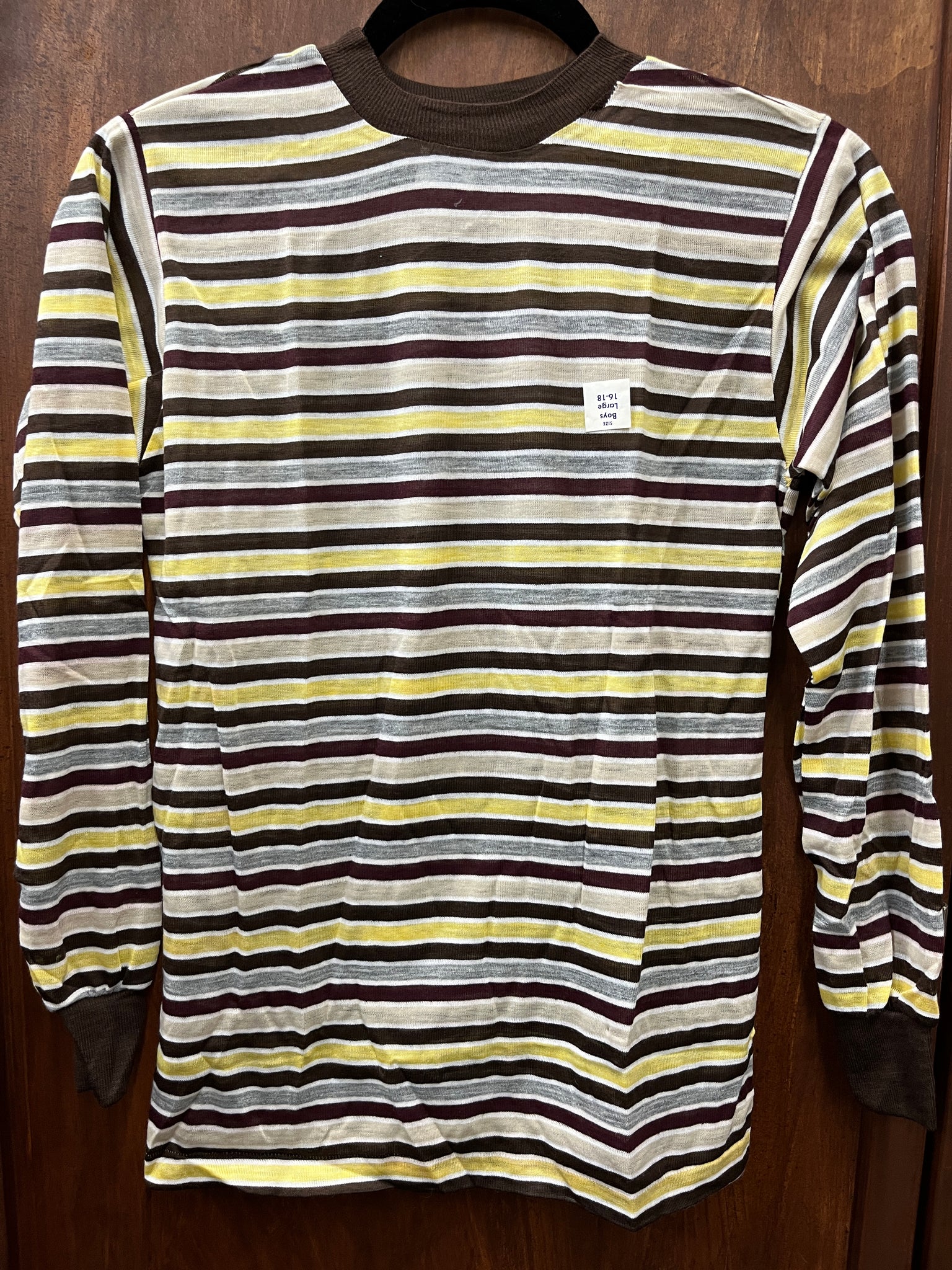 1960s TSHIRT- KIDS- boys long sleeve striped brown/yellow