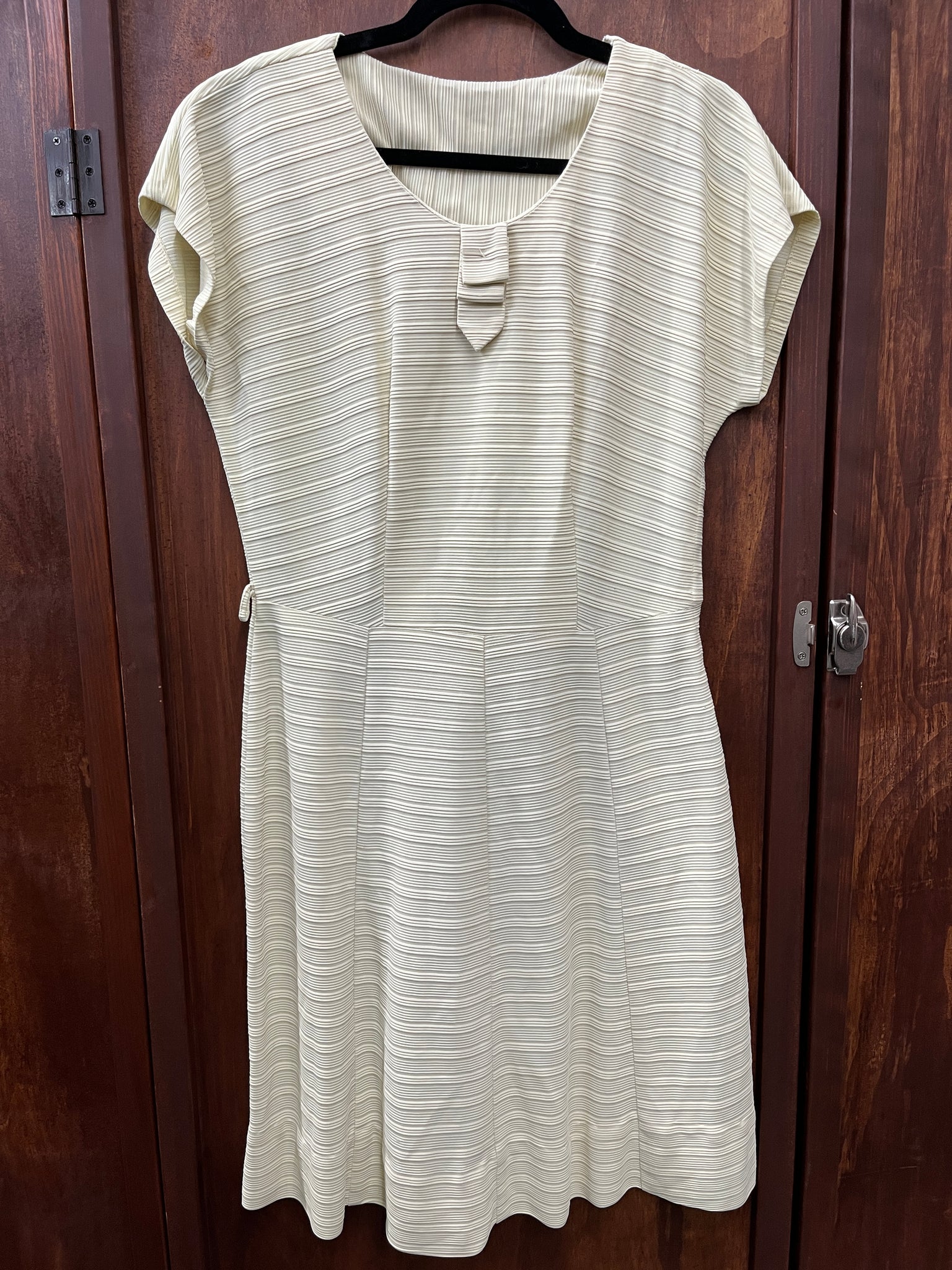 1960s DRESS- Cream corded fabric with neck detail