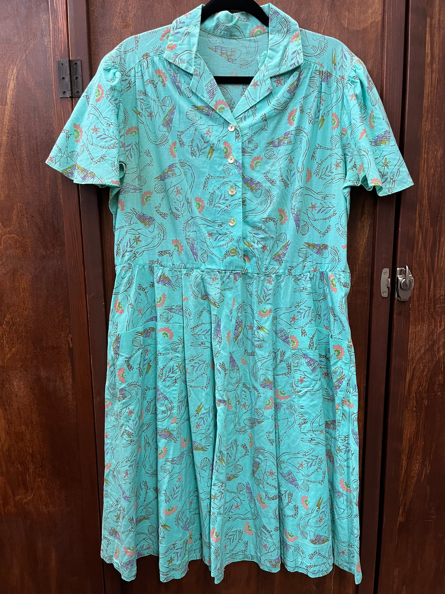 1960s DRESS- turquiose novelty print