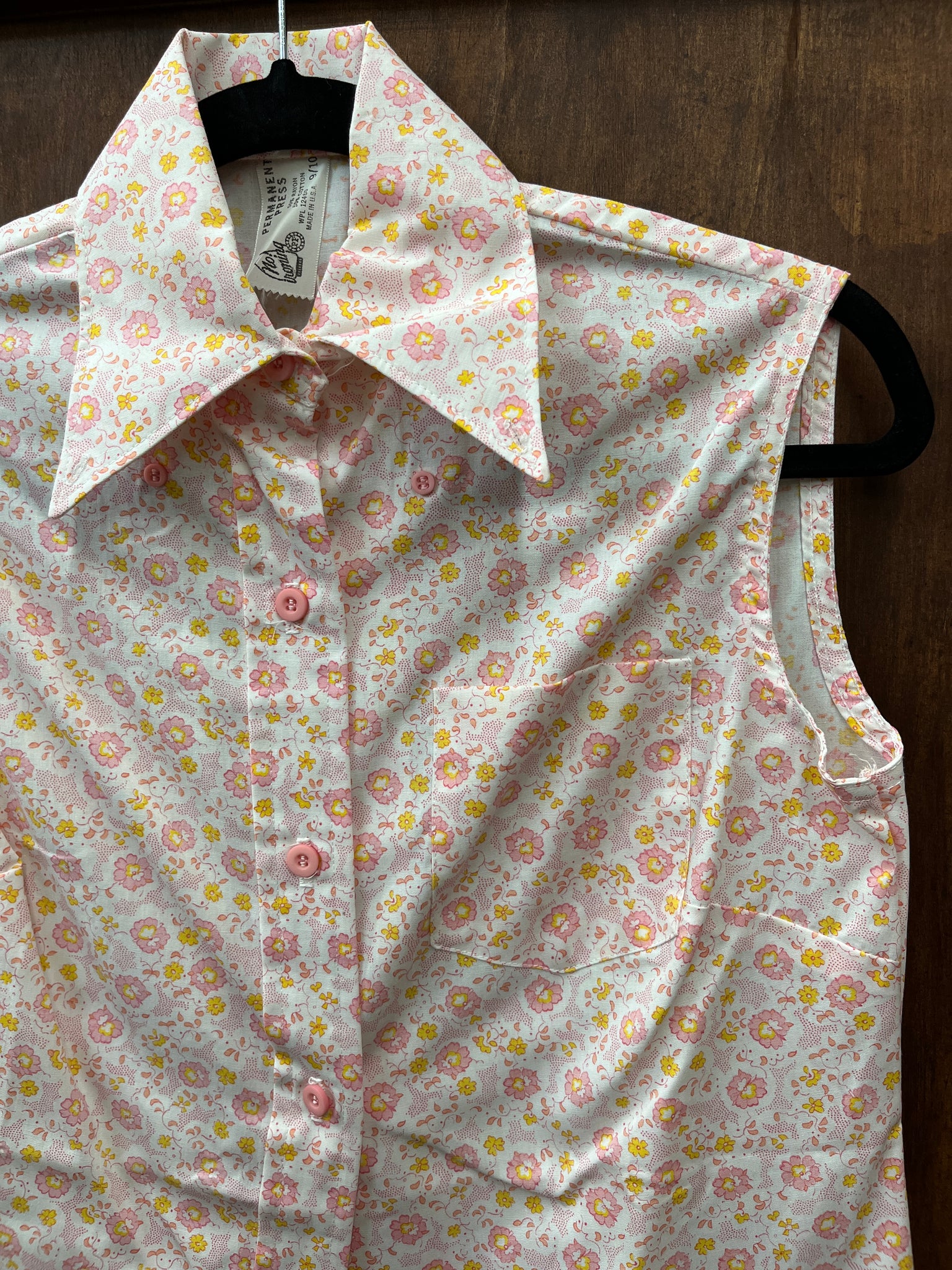 1960s DRESS- Permanent Press pink little diddy sleeveless shirtdress