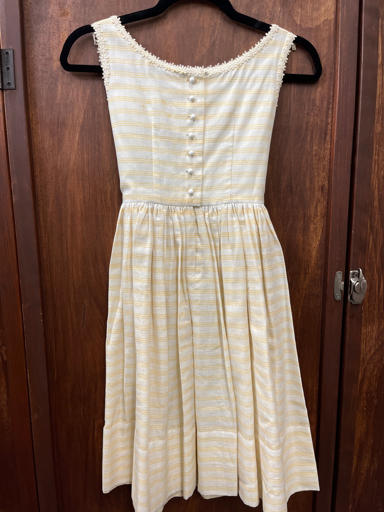 1960s KIDS DRESS- yellow stripe sleeveless