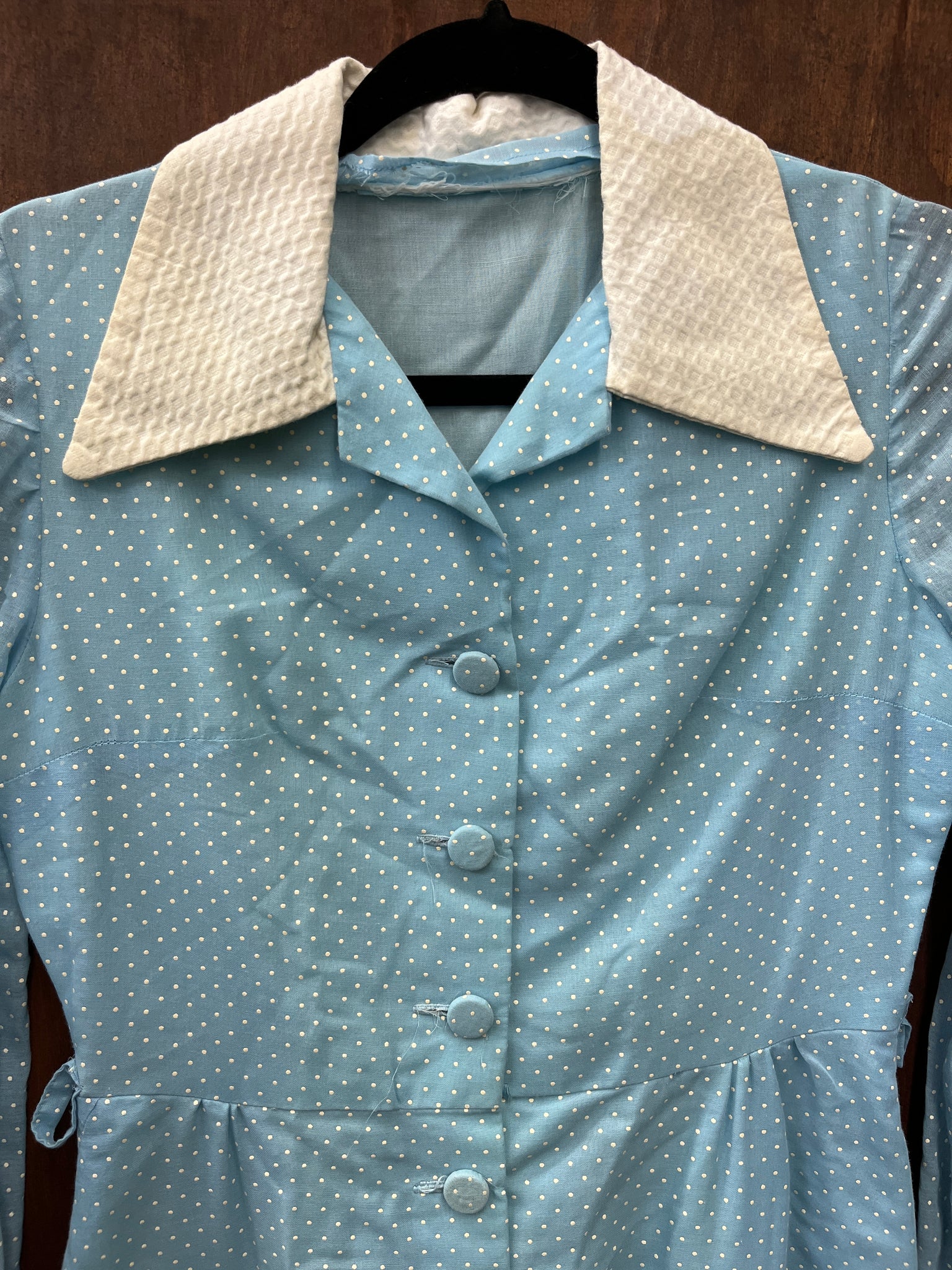1960s DRESS- blue swiss dot mod mini