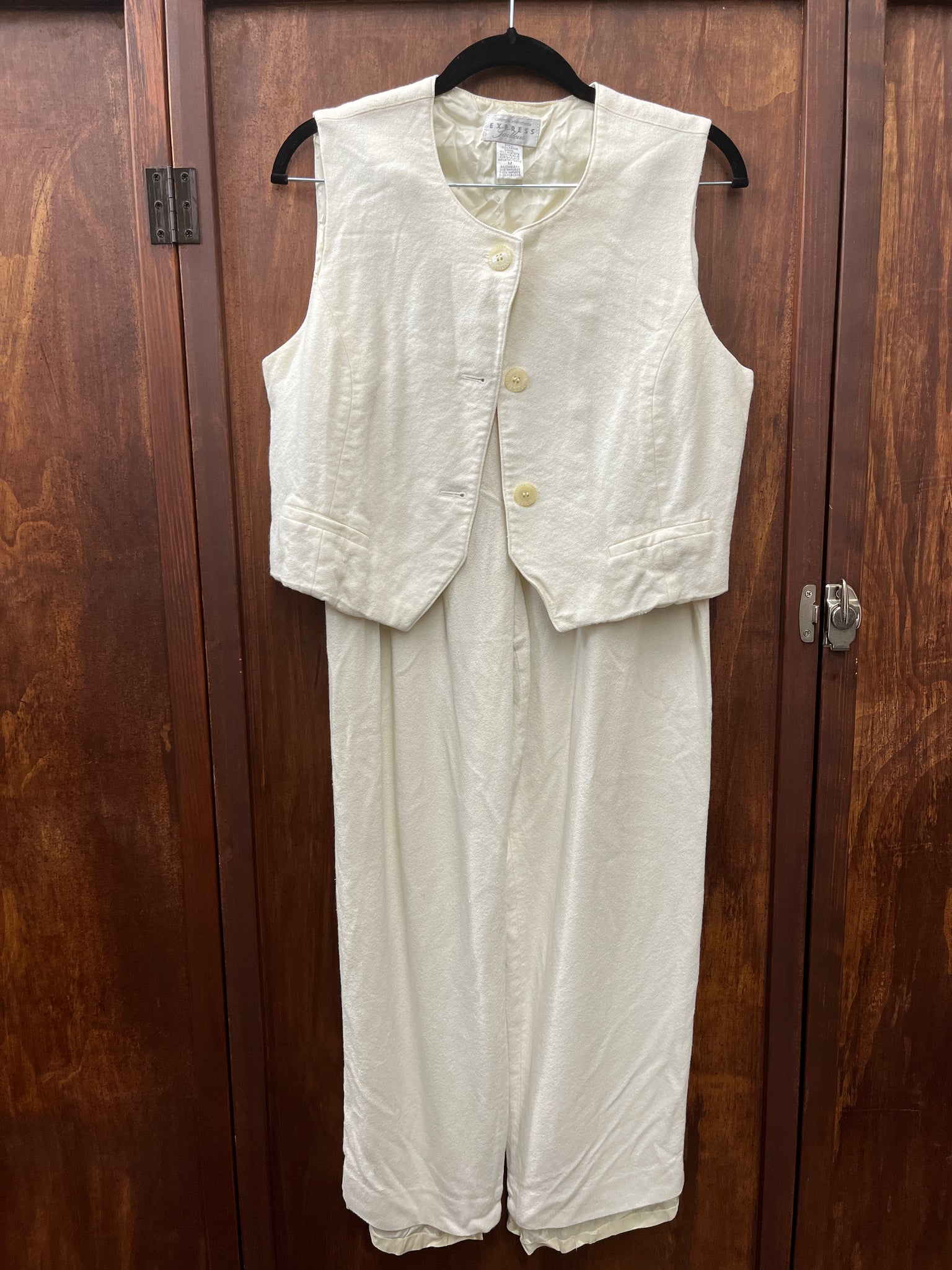 1990s 2 PIECE-PANTSET- Express- cream rayon vest with wide leg pants