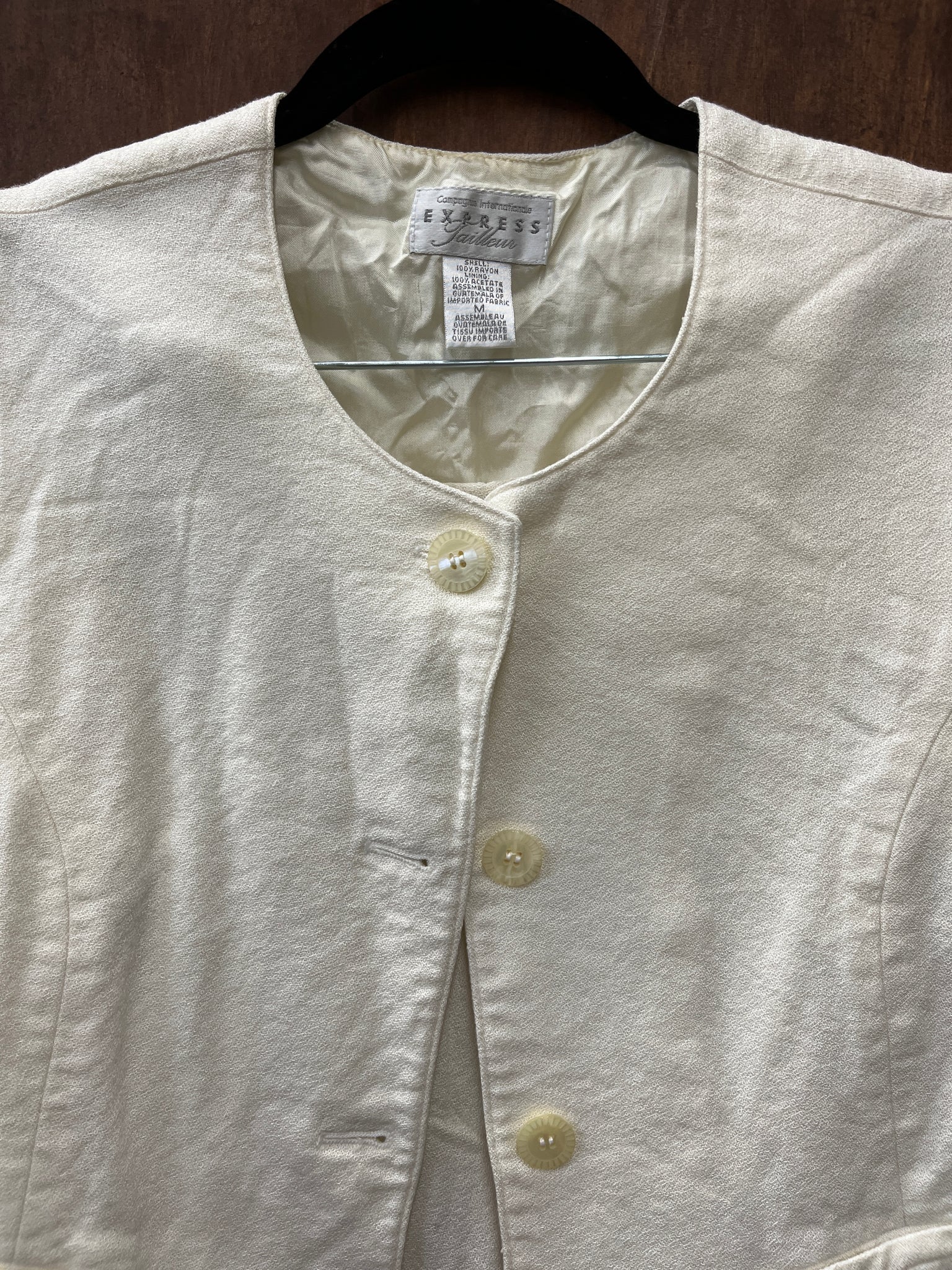 1990s 2 PIECE-PANTSET- Express- cream rayon vest with wide leg pants