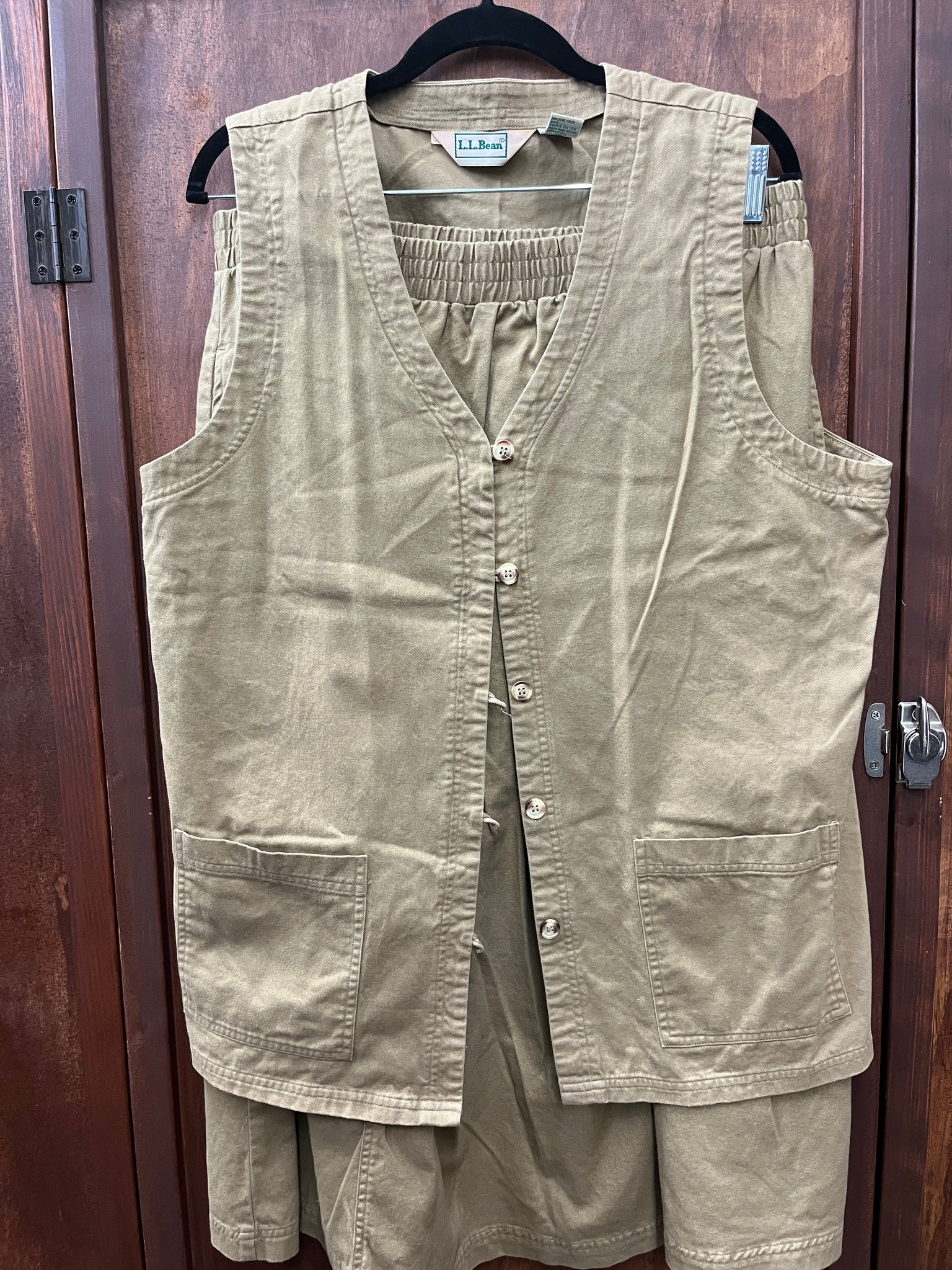 1990s 2 PIECE-PANTSET- LL Bean-brown khaki vest with elastic waist pant