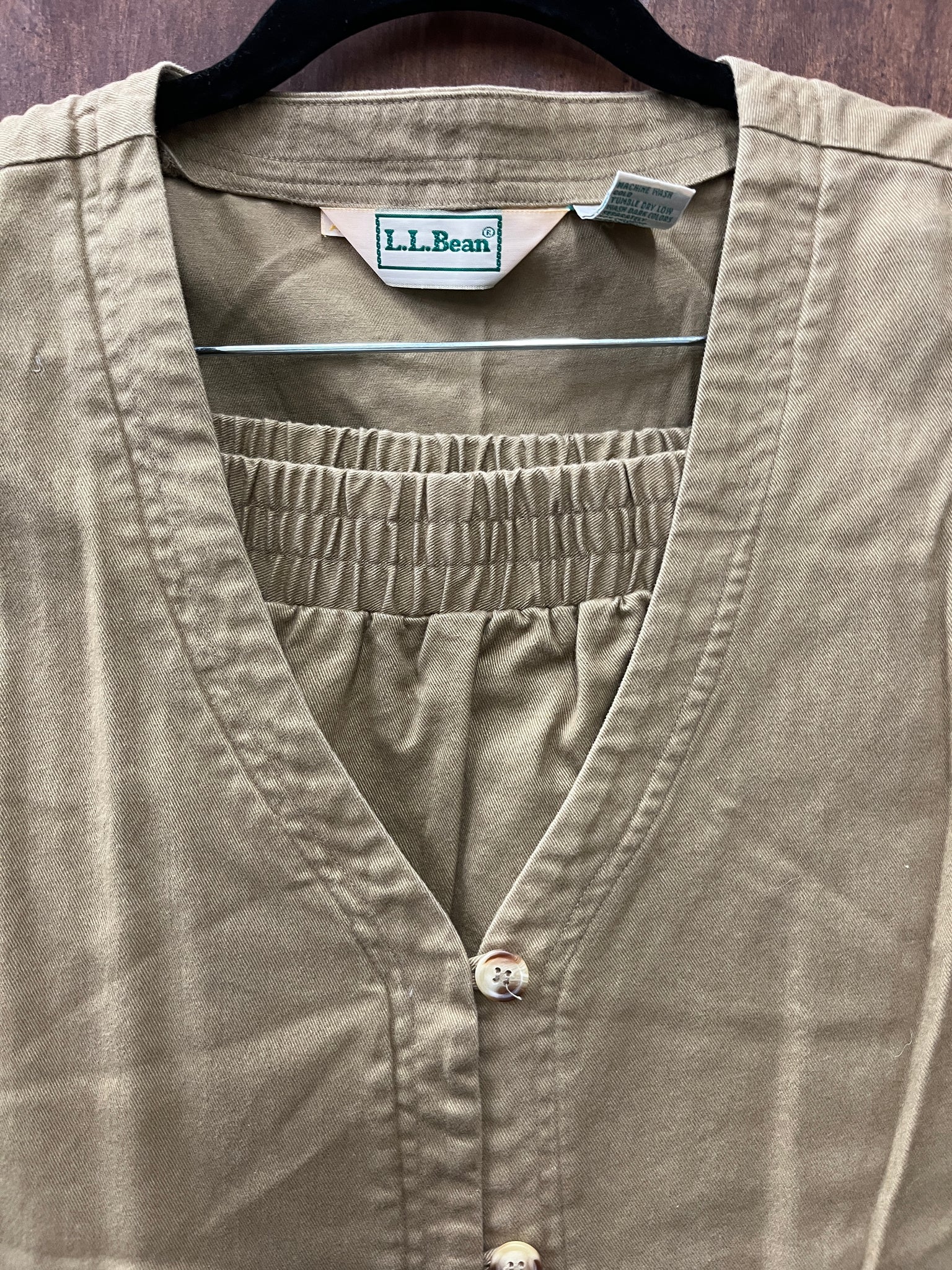 1990s 2 PIECE-PANTSET- LL Bean-brown khaki vest with elastic waist pant