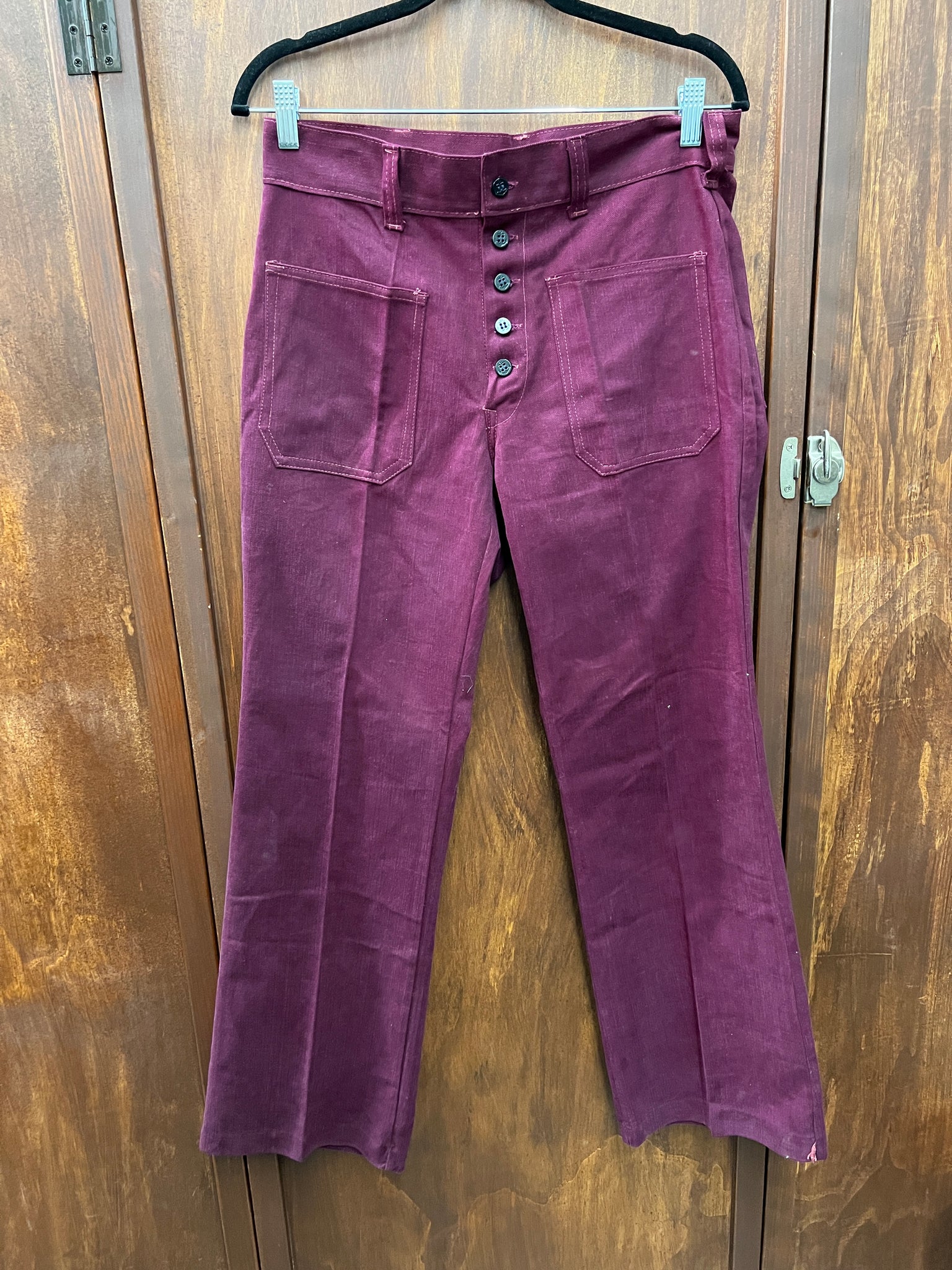 1970s MENS PANTS-Spiegel burgundy deadstock sailor flare jeans