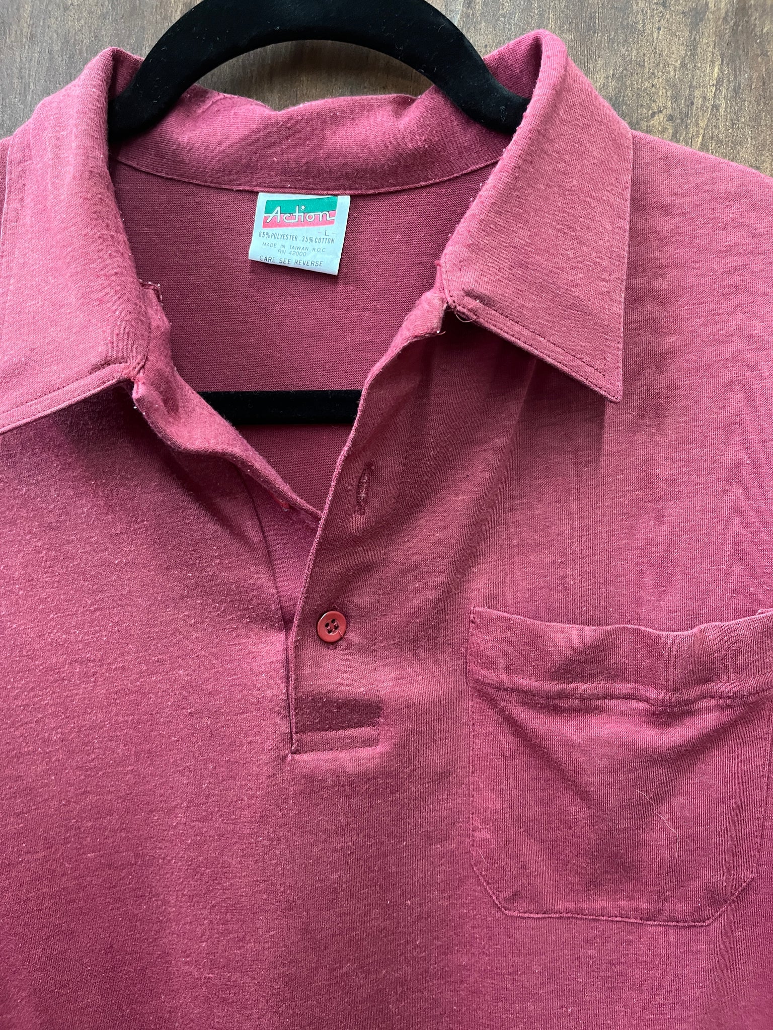 1990s T SHIRT-POLO- Action- burgundy with pocket