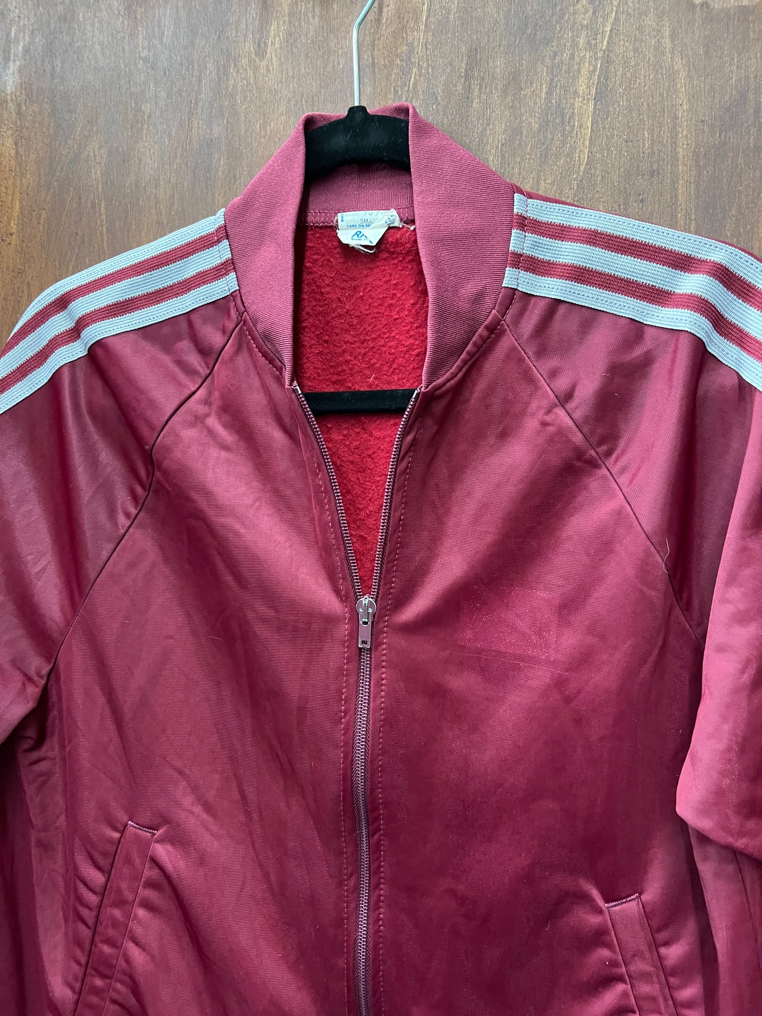 1970s TSHIRT- SWEATSHIRT- Rick/s burgundy addidas-style track jacket(As Is)