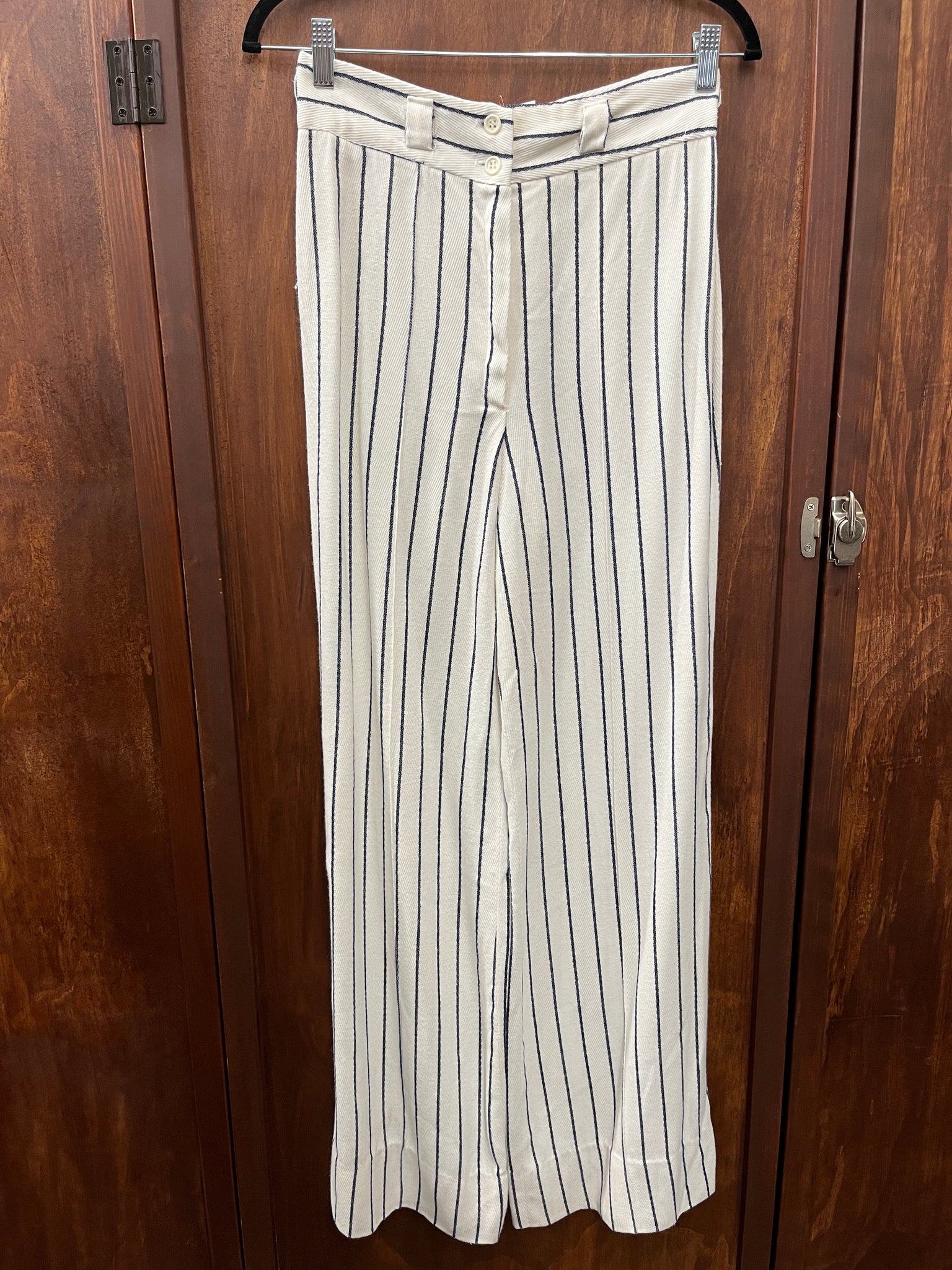 1970s PANTS- blue white stripe wide leg
