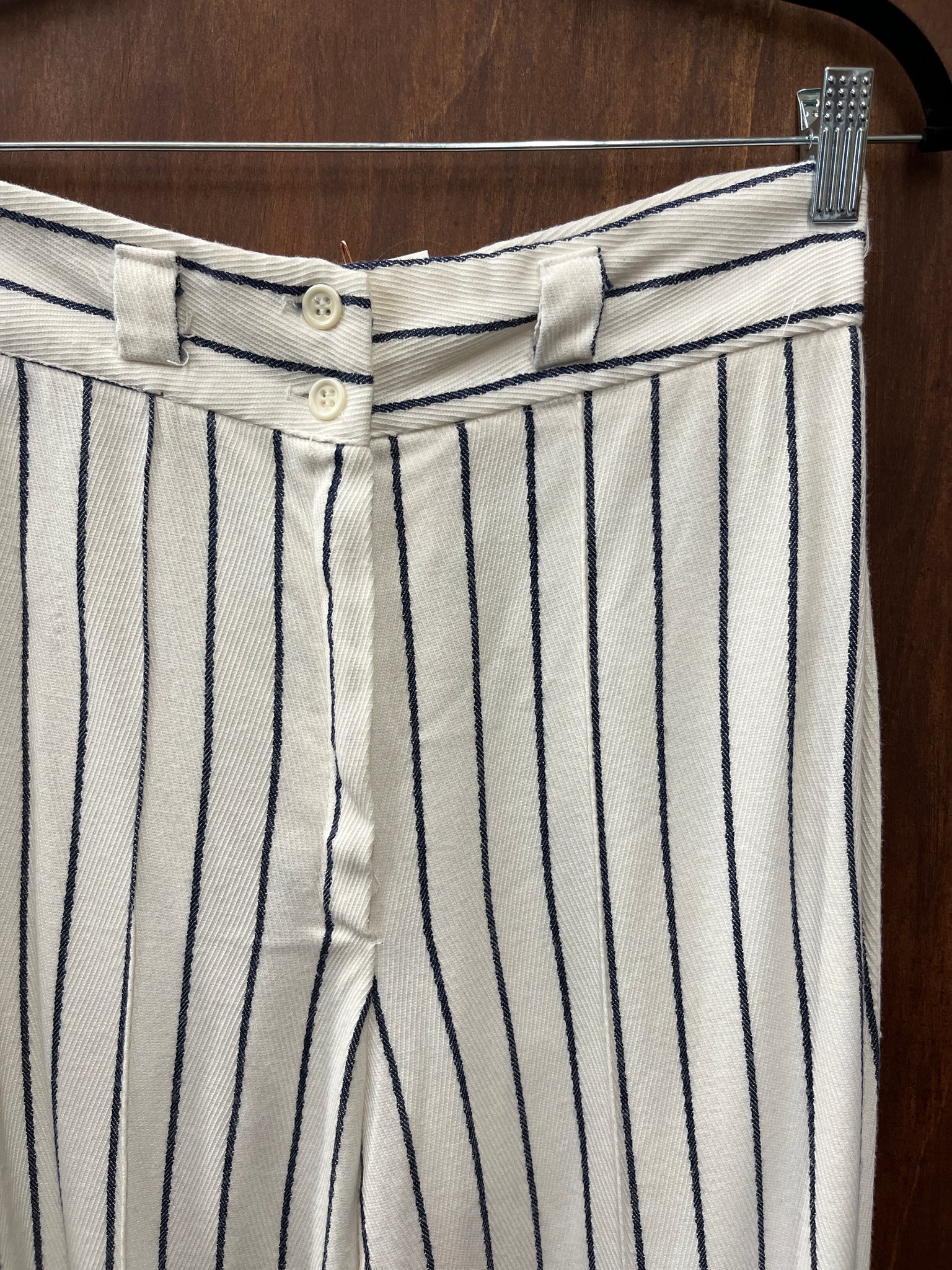 1970s PANTS- blue white stripe wide leg