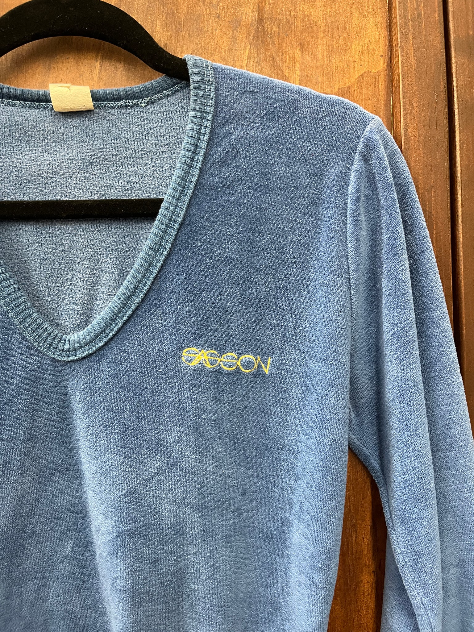 1990s TOP- Sasson blue velour l/s