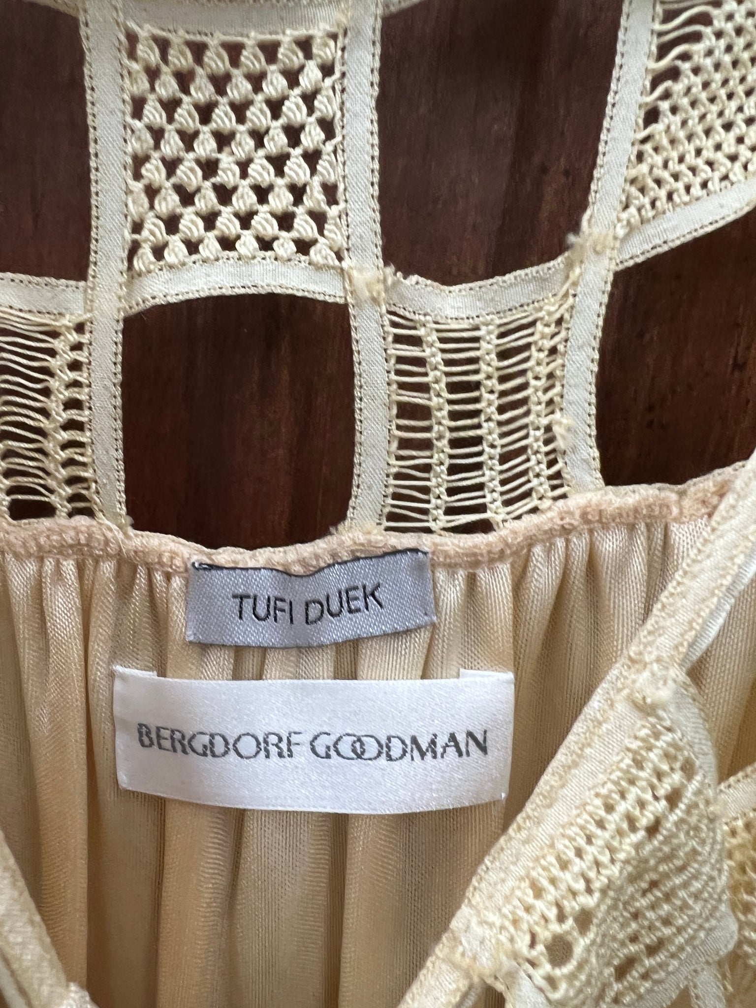 MODERN -DRESS- Tufi Duek 70's style cream silk jersey crotchet detail