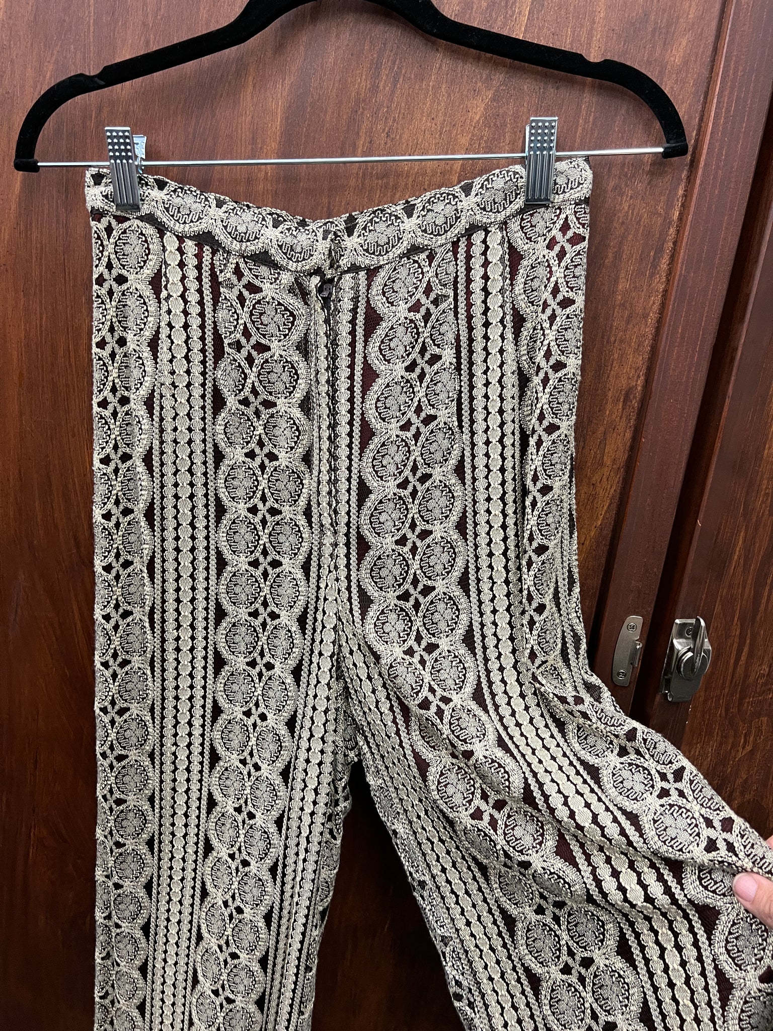 RENTAL 1970s -PANTS- cream/brown lace bellbottoms