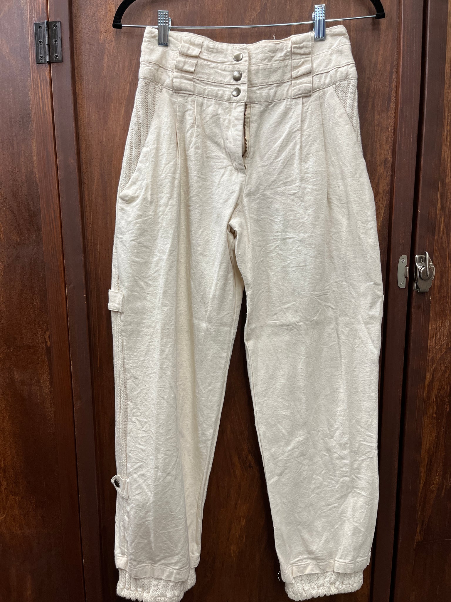 1990s PANTS- O.K. Clothing- cream cargo pleated jogger with sweater details