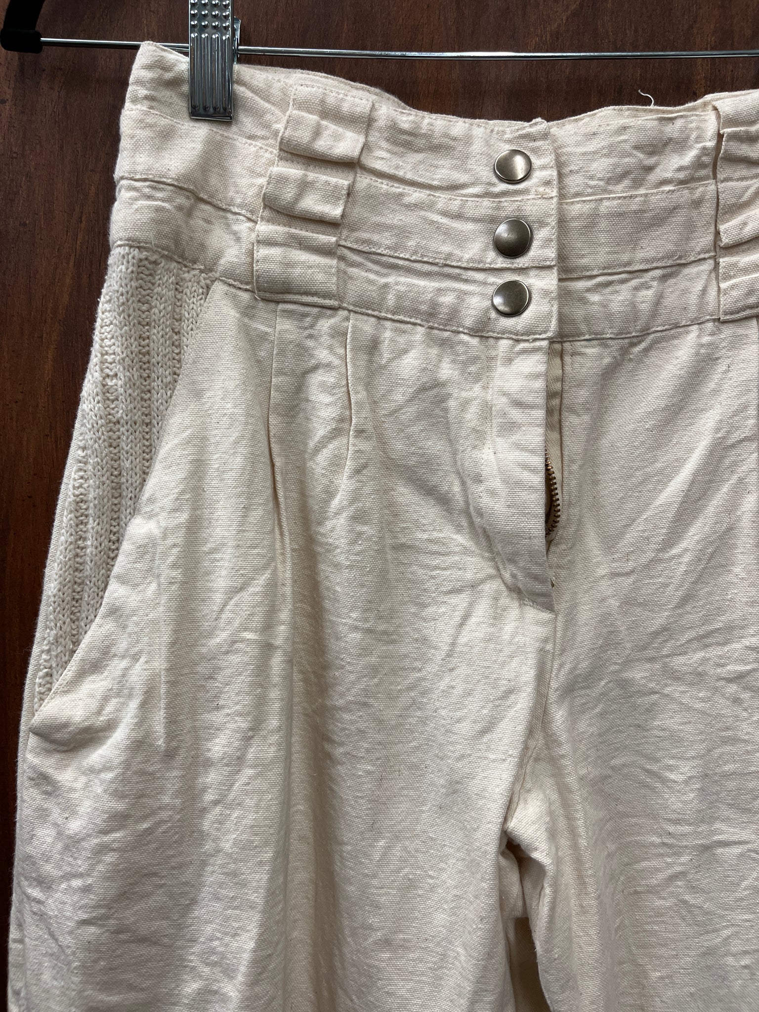 1990s PANTS- O.K. Clothing- cream cargo pleated jogger with sweater details