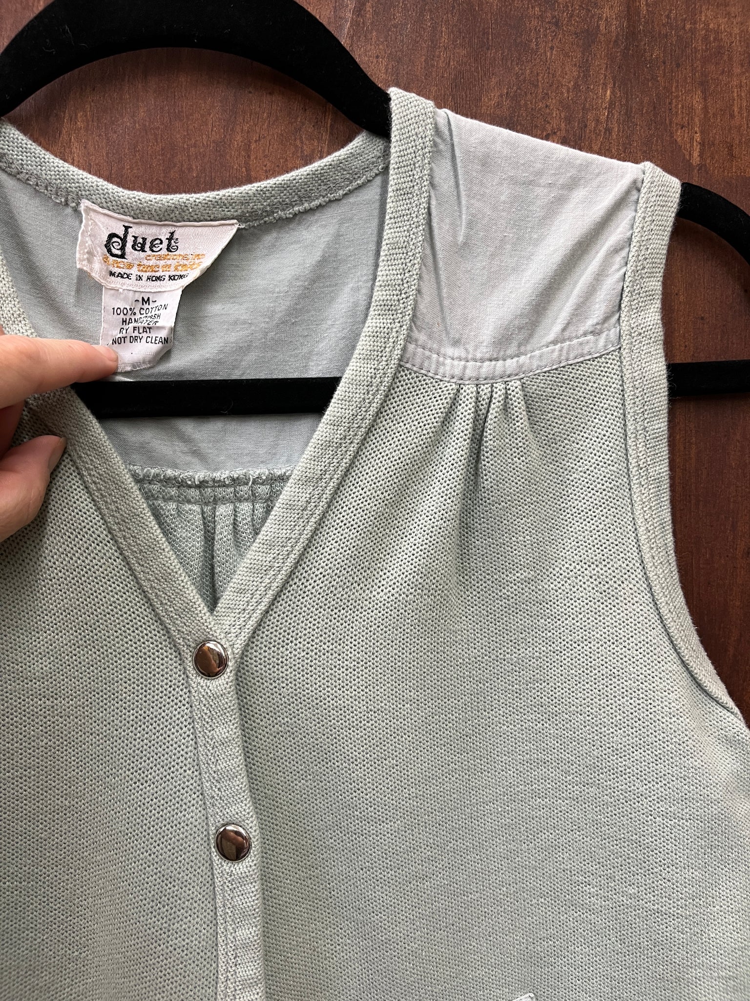 1990s TOP-VEST- Duet- sage green cropped snap buttons