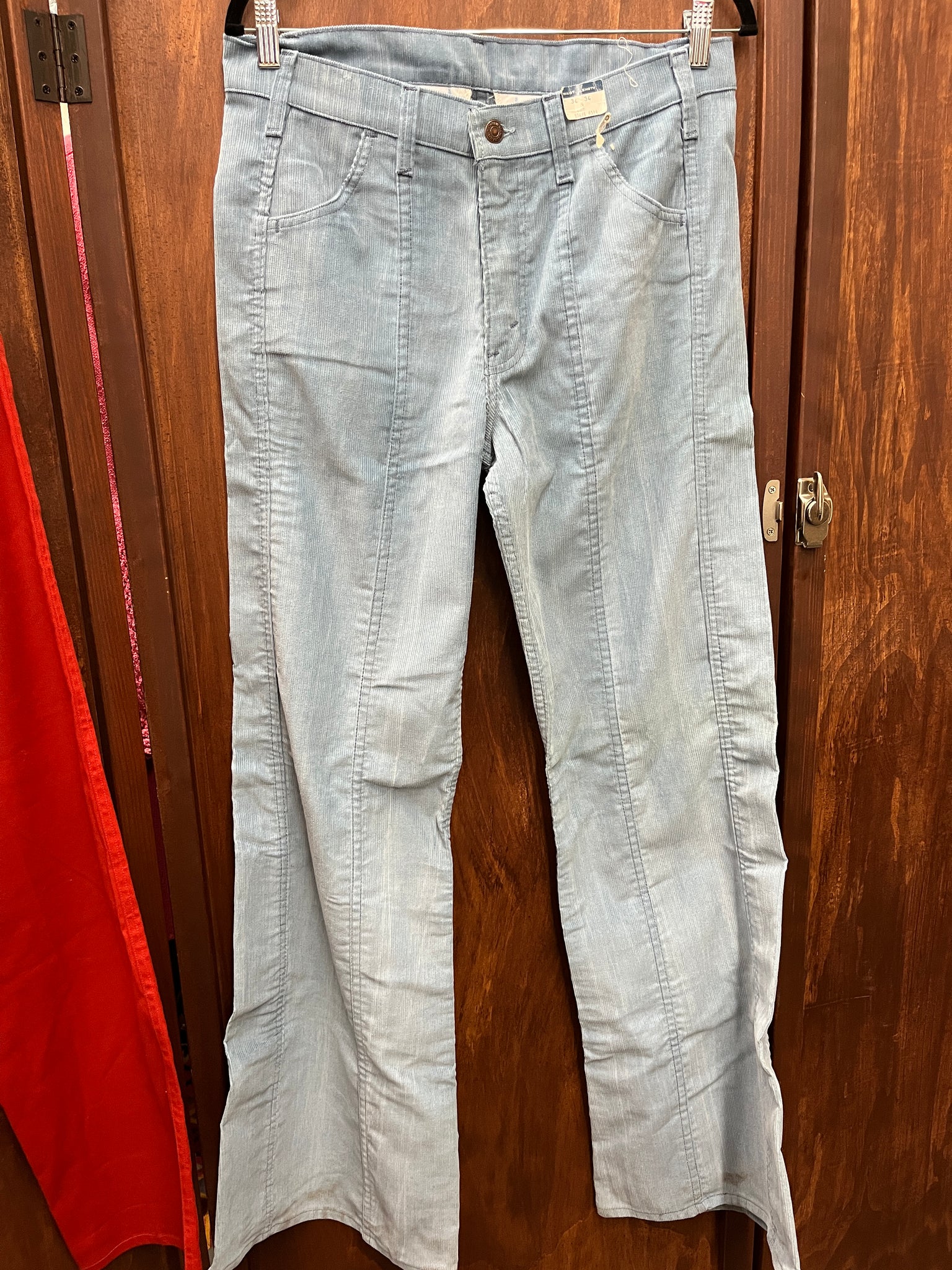 1970s MENS PANTS- Levis gray blue cord bell bottoms