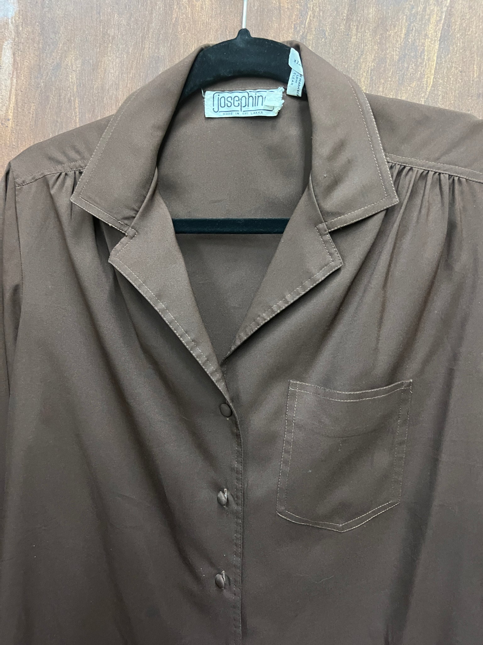 1970s-TOP- Josephine brown blouse camp collar l/s