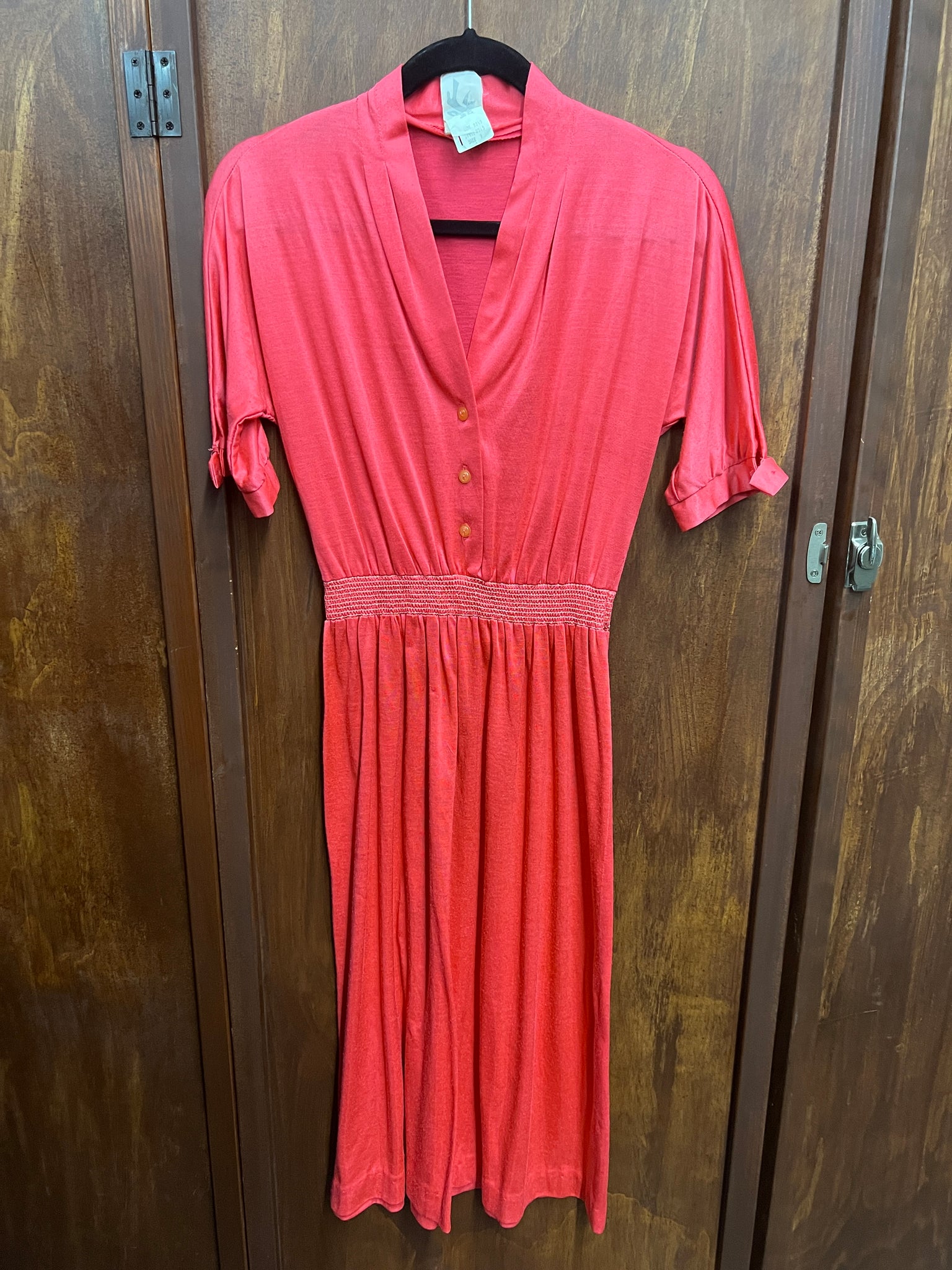 1970s -DRESS- Jody T deep pink knit dress vneck
