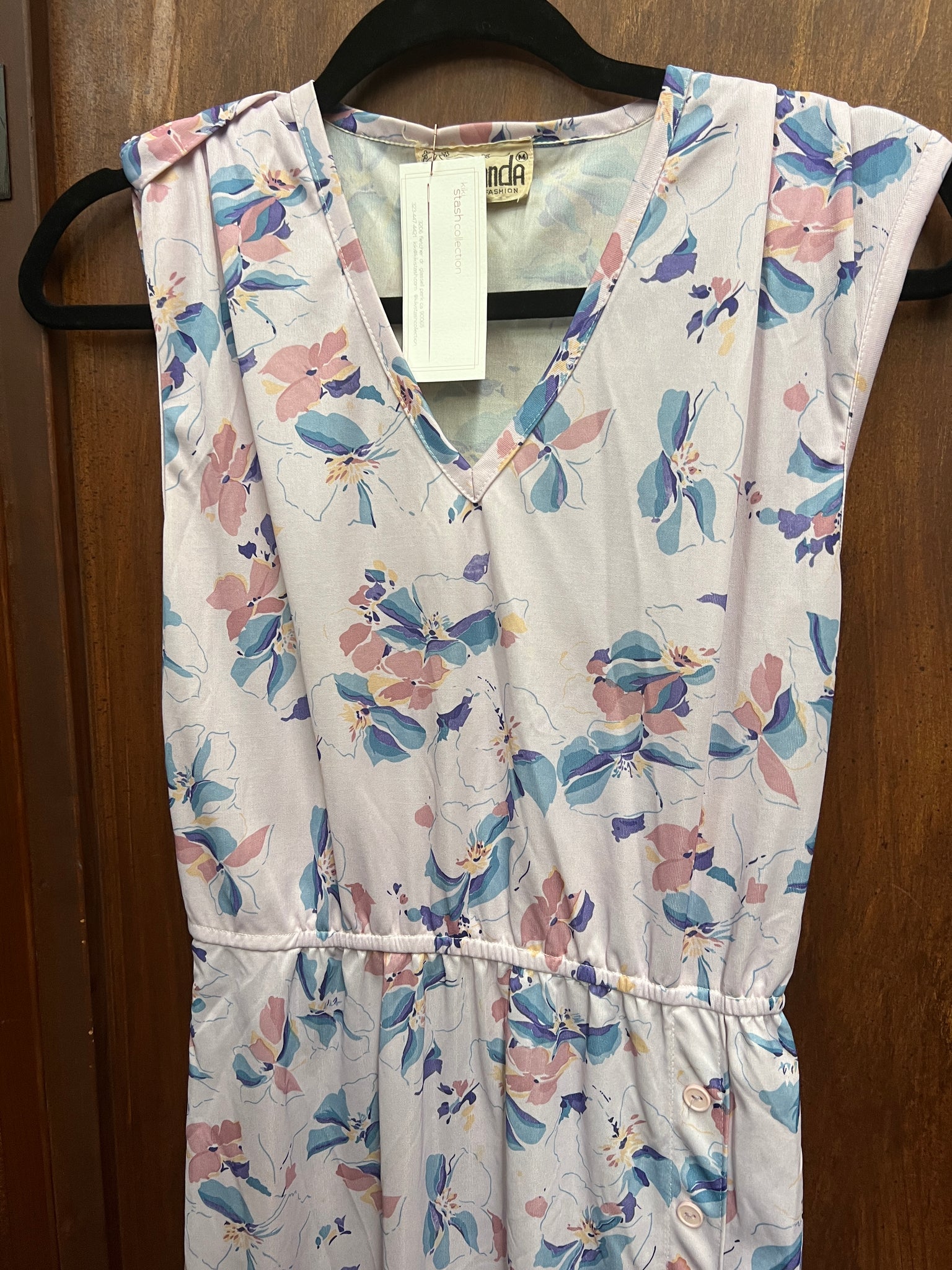 1970s -DRESS- Amanda lavender print sleeveless