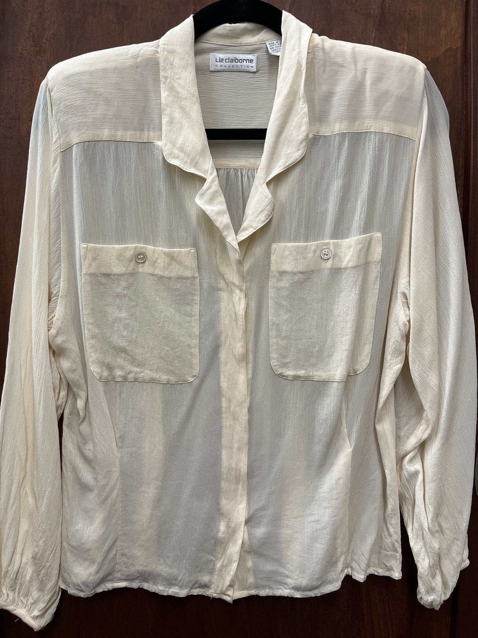 1980s TOP- Liz Claiborne- cream rayon blouse