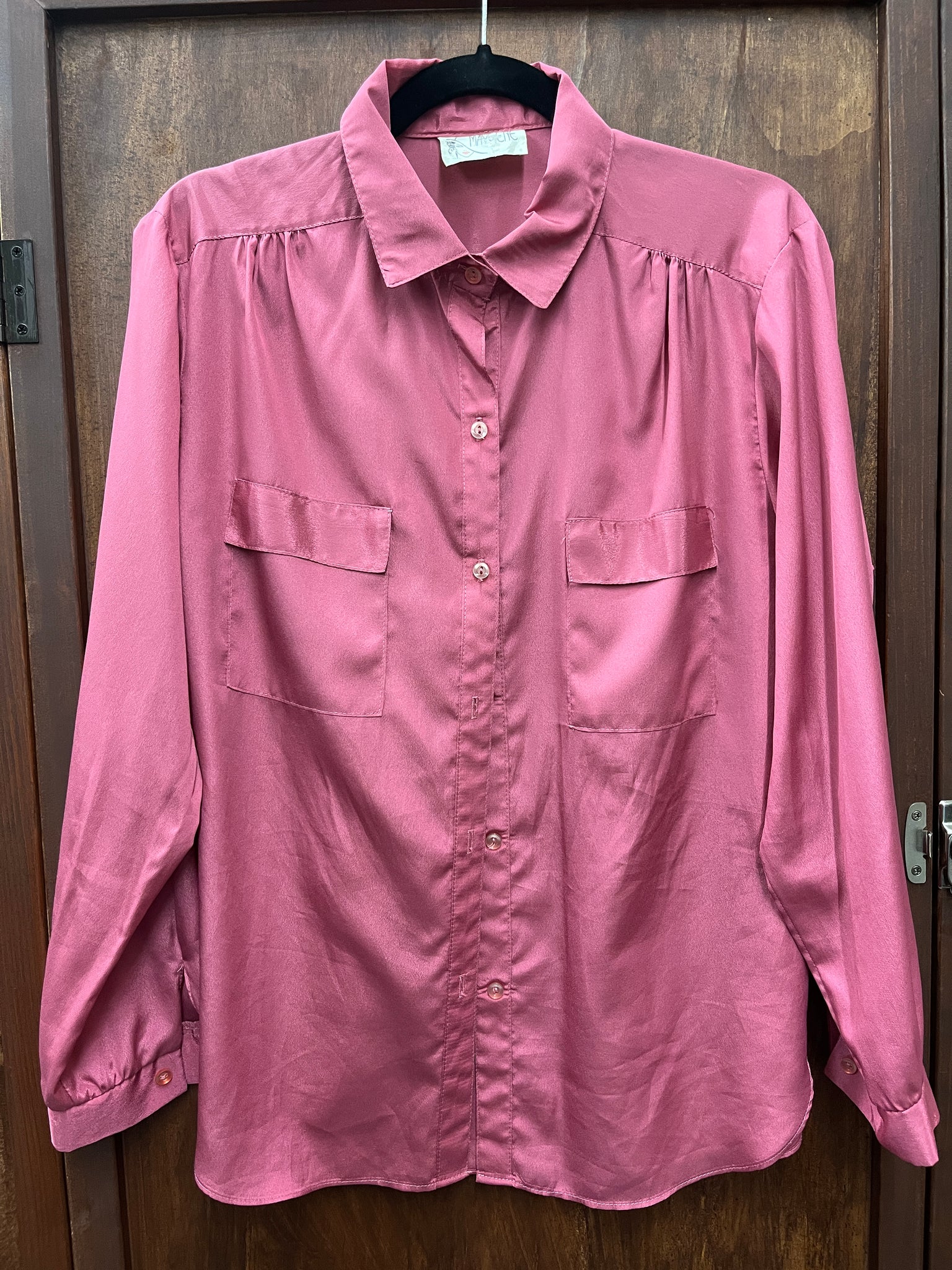 1980s TOP- Maygene-shimmery pink blouse