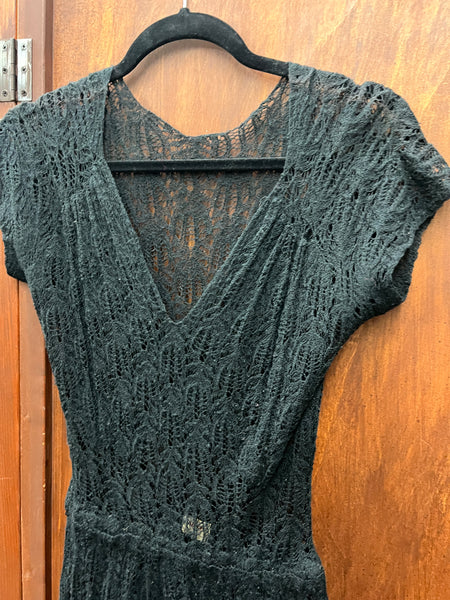 1930s DRESS- Jaeger black spider web knit wool (AS IS)