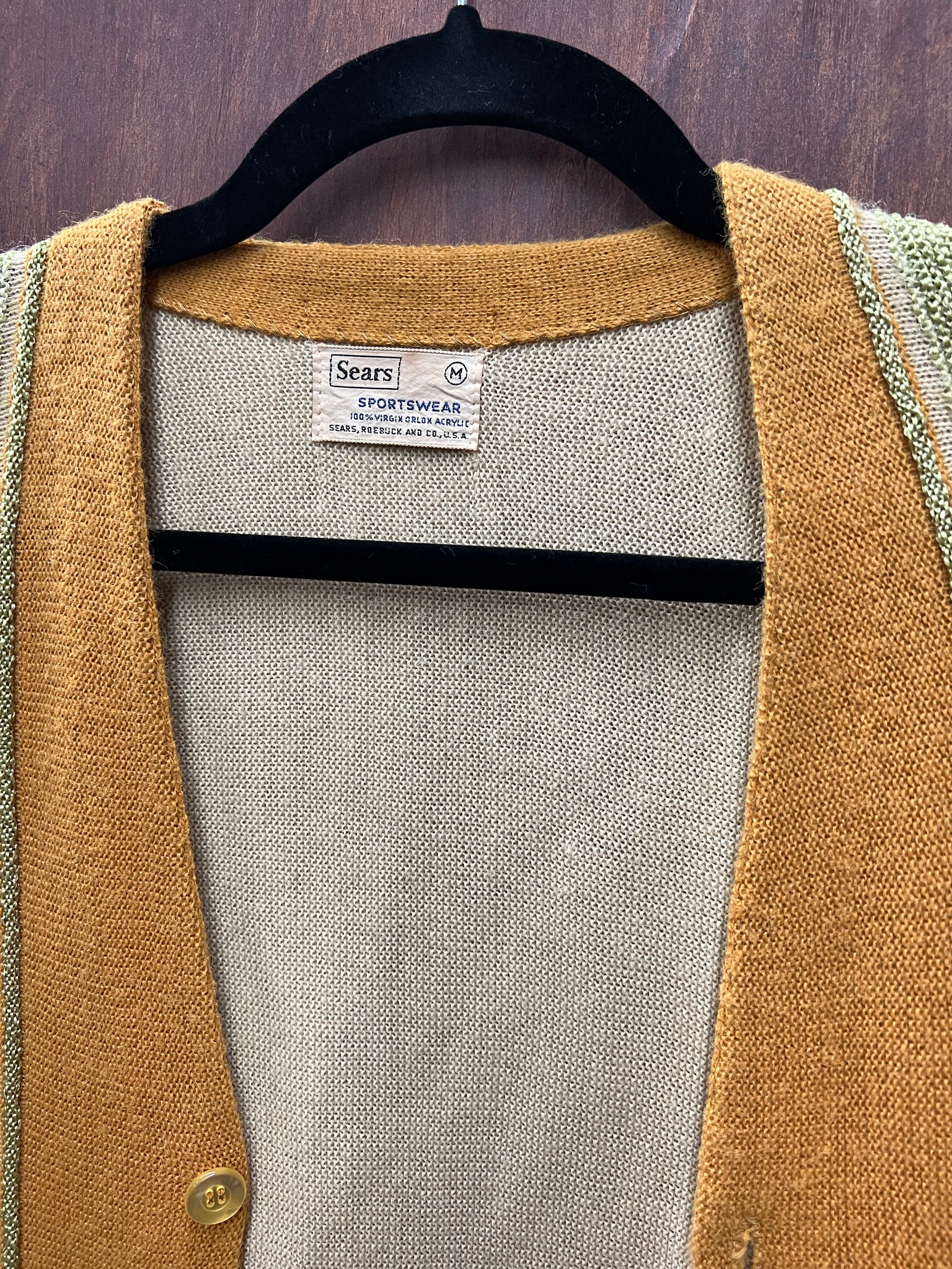 1960s MENS SWEATER-Sears mustard striped cardigan