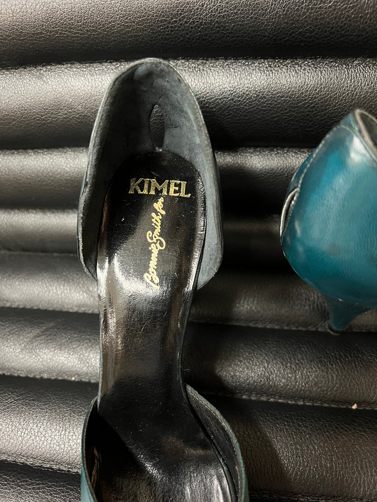 1970s SHOES-Kimel teal green peep toe pumps