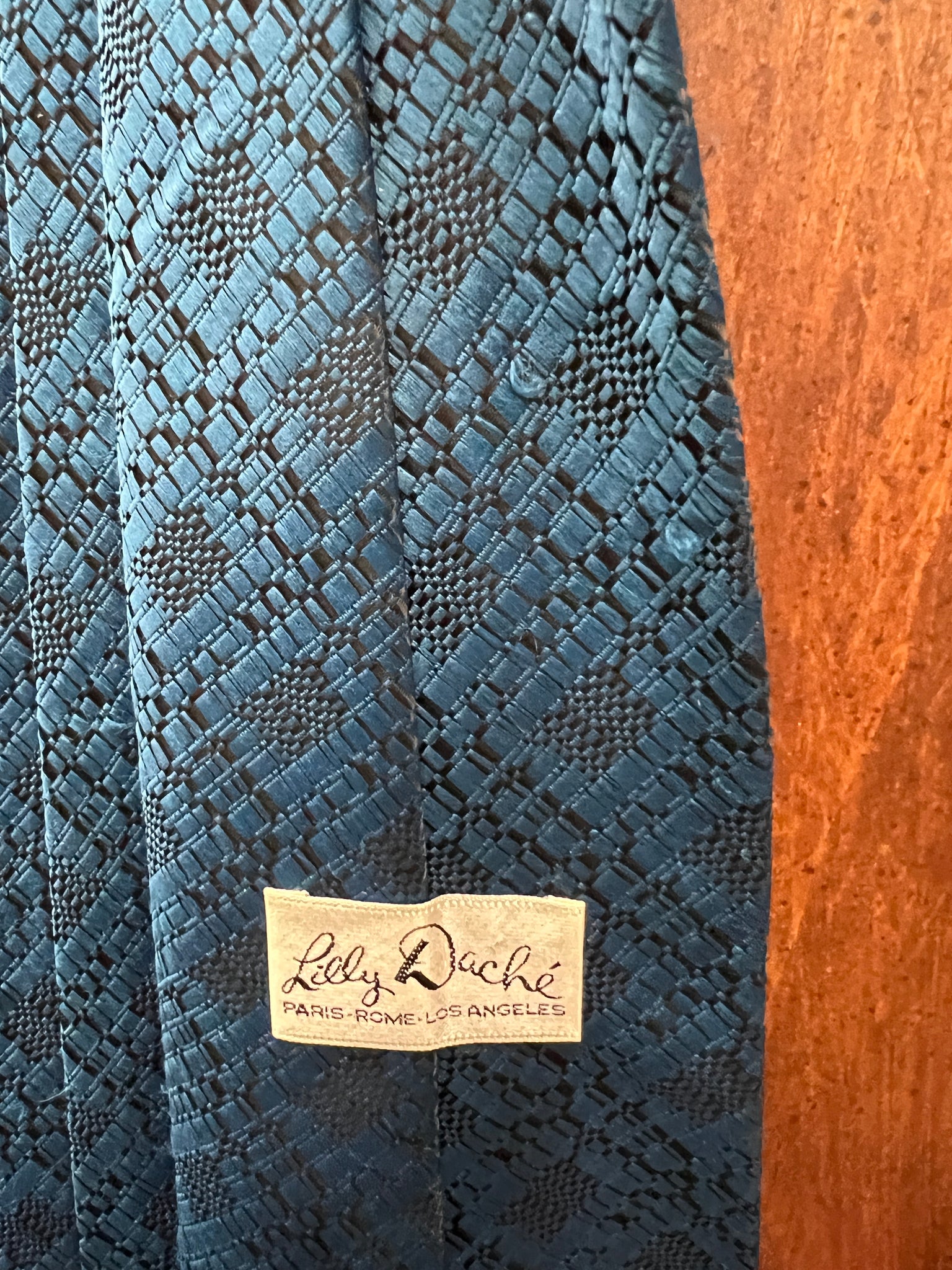 1970s ACCESSORIES-TIES- Lily Dache blue jaquard