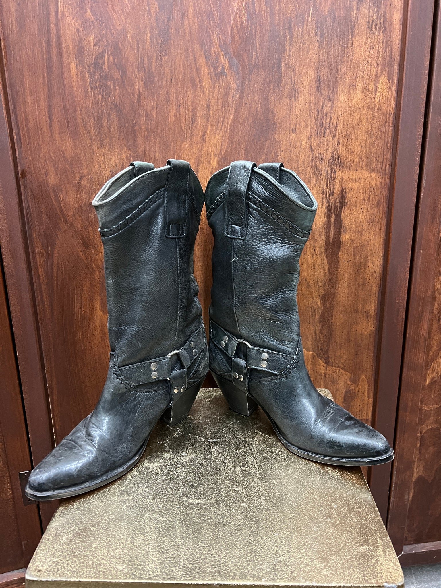 1980s SHOES-BOOTS - Black cowboy/ motorcycle boots