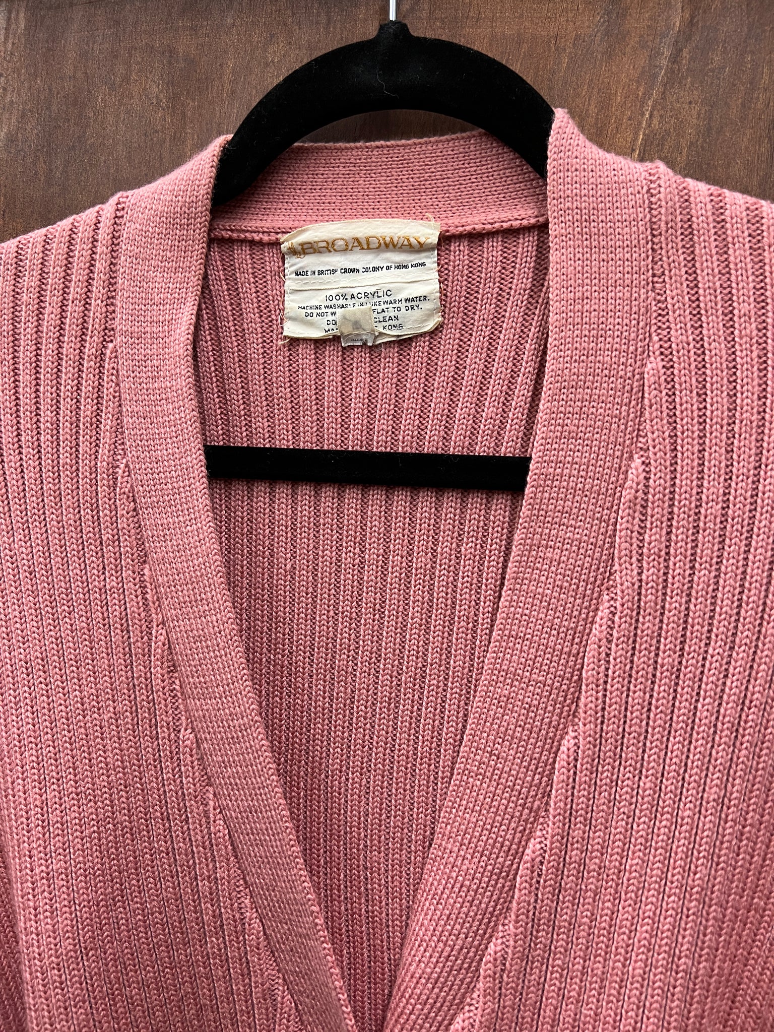 1970s-SWEATER- Broadway light pink belted cardigan
