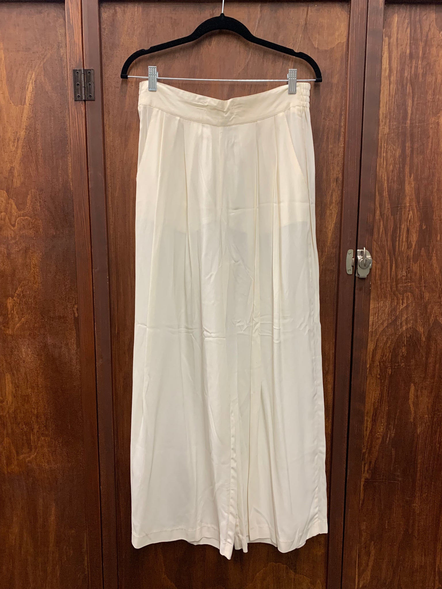 1990s PANTS- Marabou white rayon palazzo