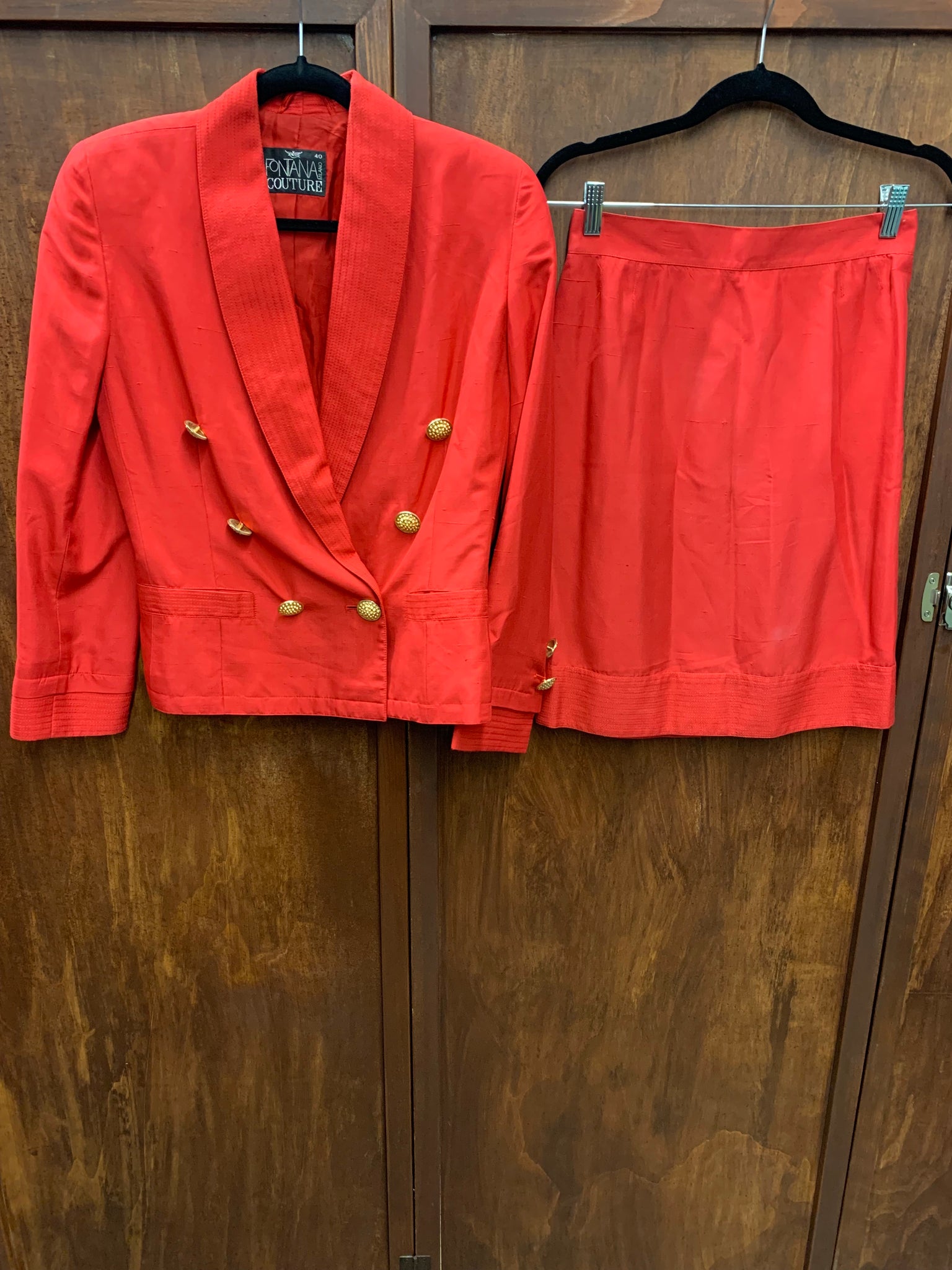 1990s 2 PIECE- Fontana Couture skirt set red silk