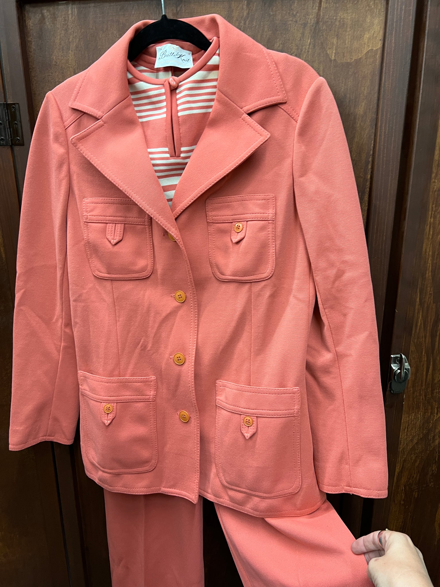 1970s 3 PIECE- PANTS SET-  Butte Knits coral pants, tops, jacket