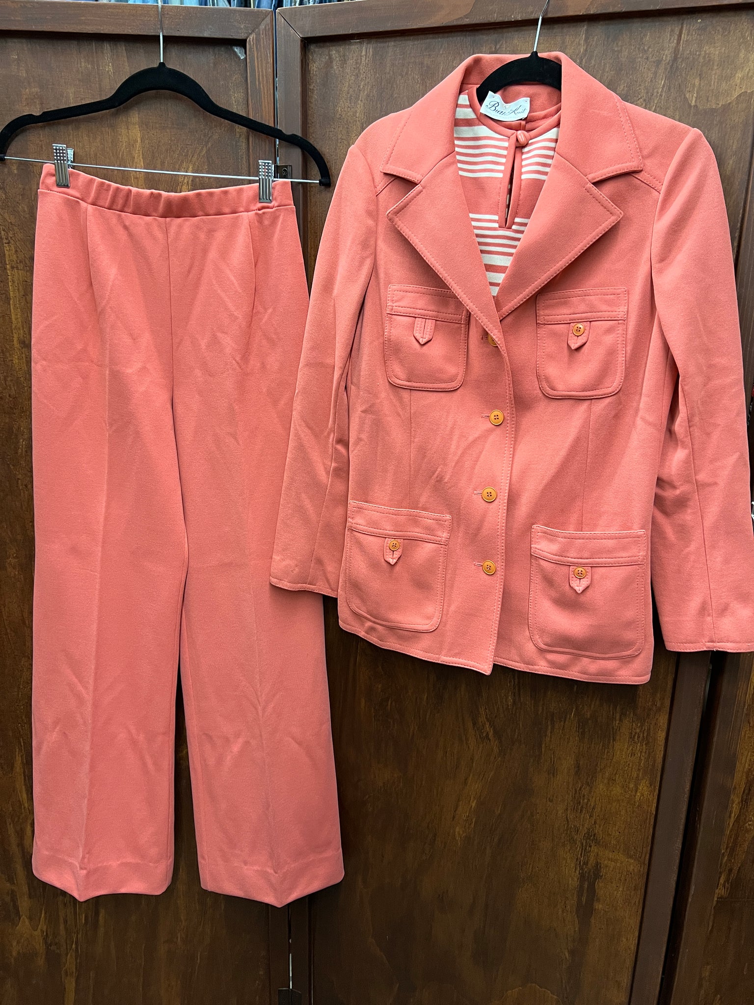 1970s 3 PIECE- PANTS SET-  Butte Knits coral pants, tops, jacket
