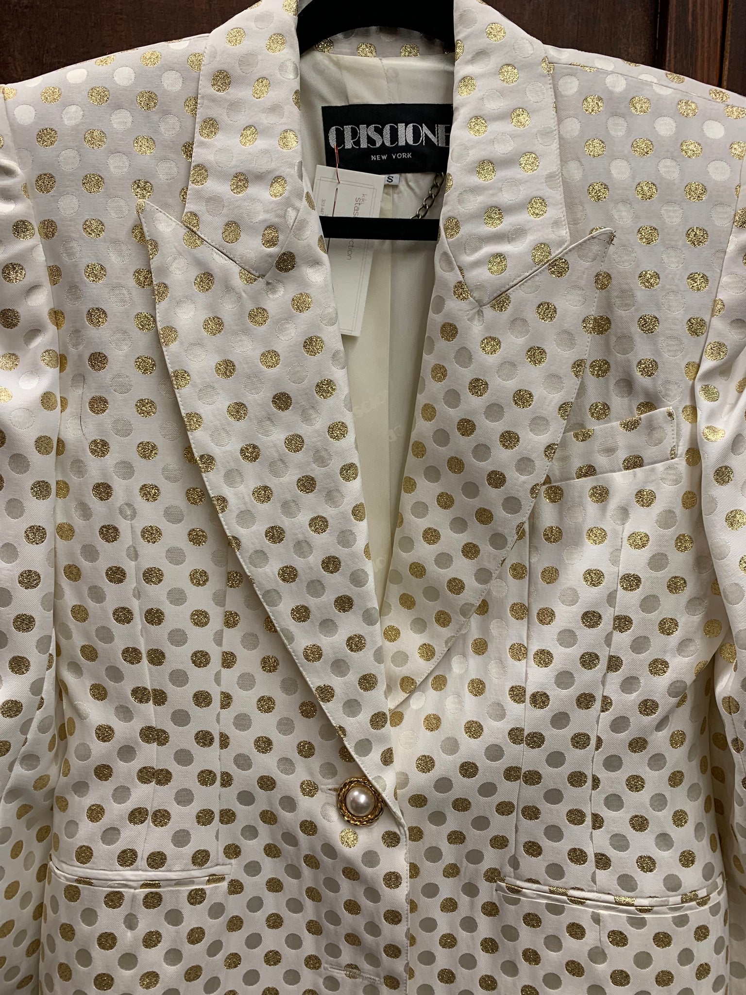 1980s 2 PIECE- Criscone skirt set white w/ gold polka dots