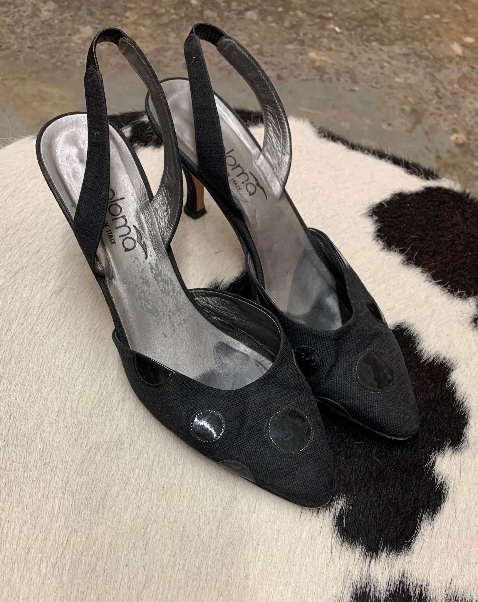 1980s SHOES- Paloma black polka dot kitten heels