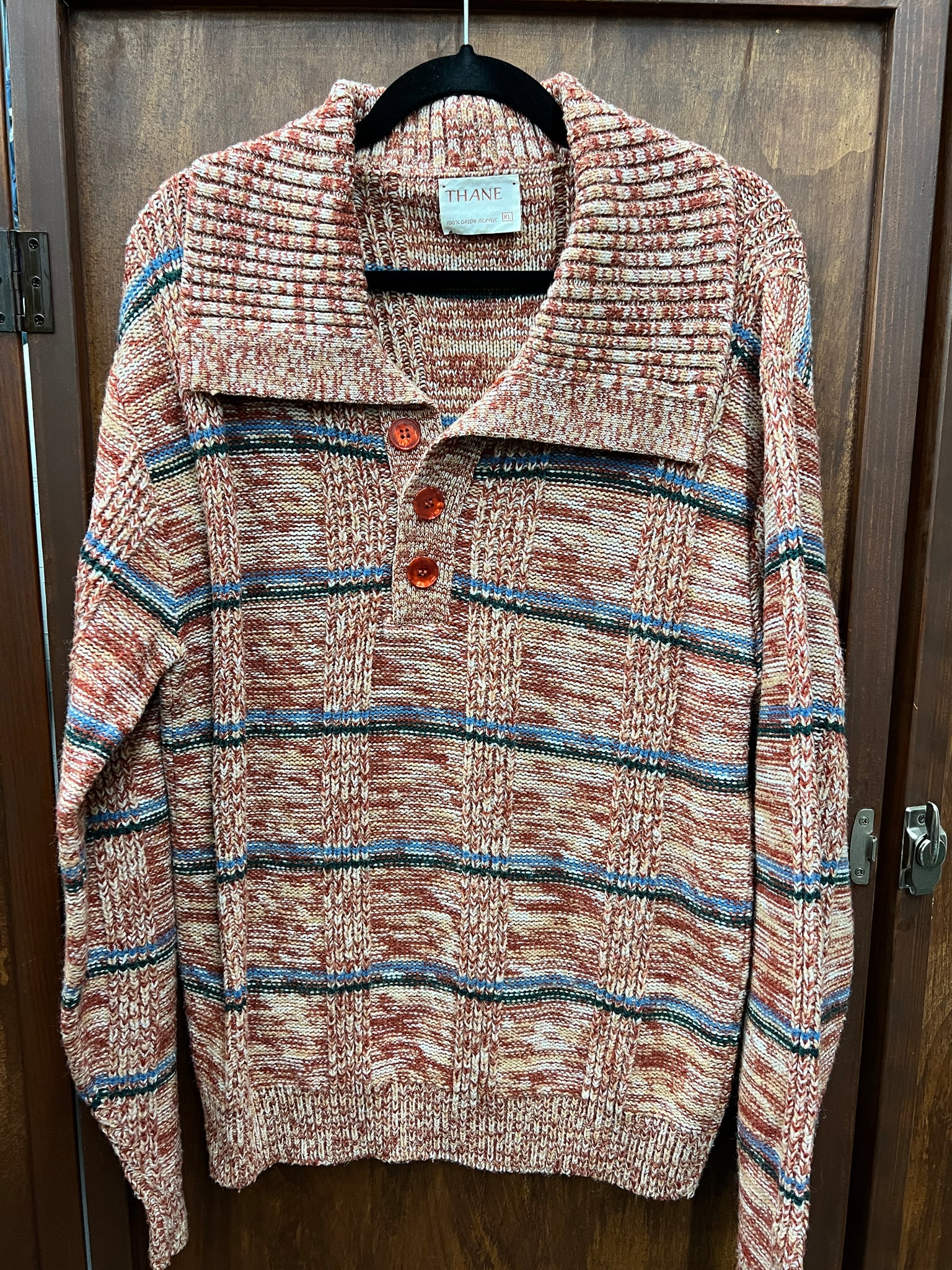 1970s MENS SWEATER-Thane rust heather large collar